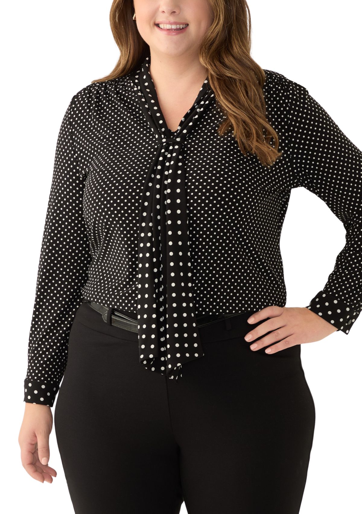 Plus Size Long Sleeve Mixed Media Printed Top 