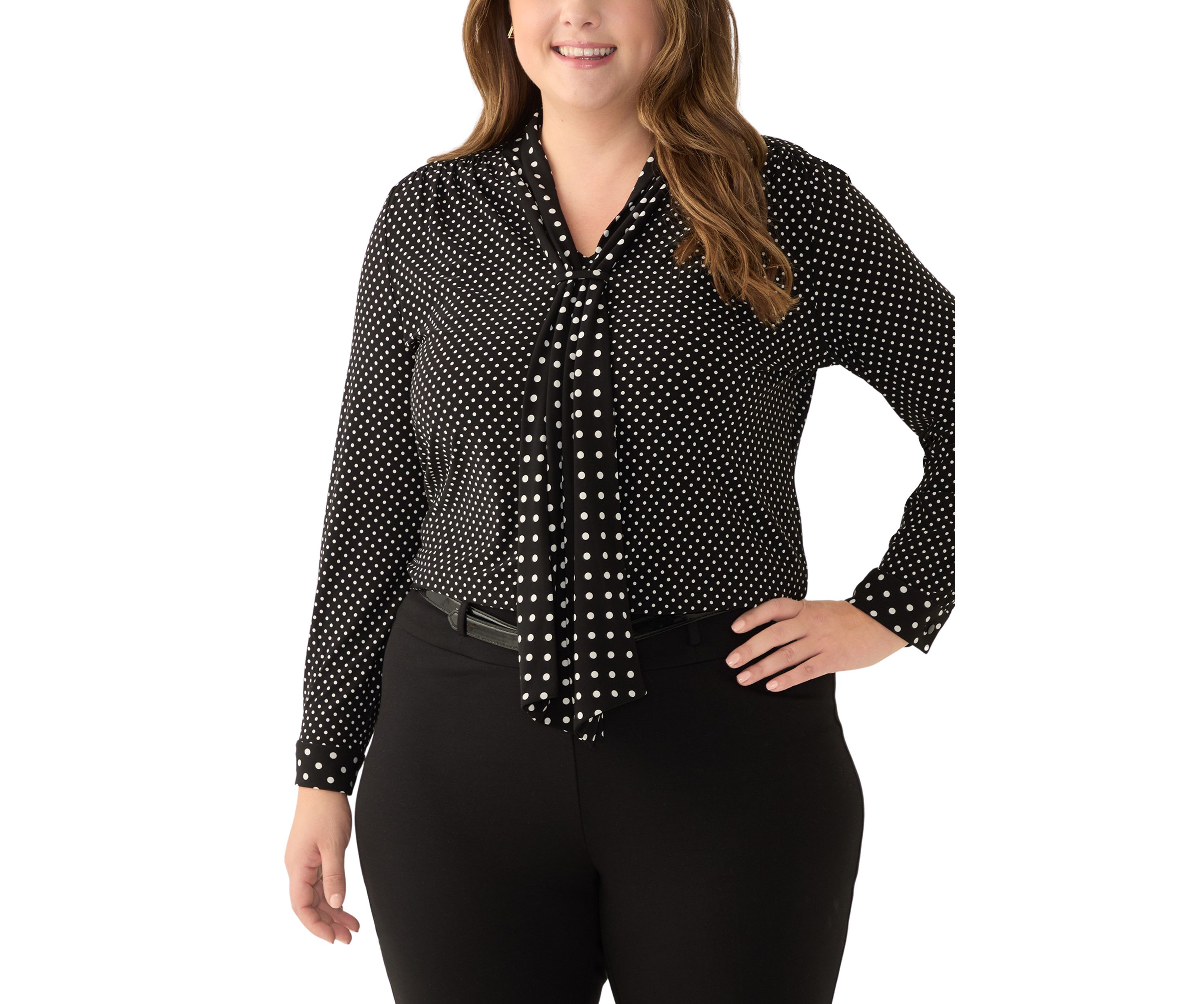 Plus Size Long Sleeve Mixed Media Printed Top 