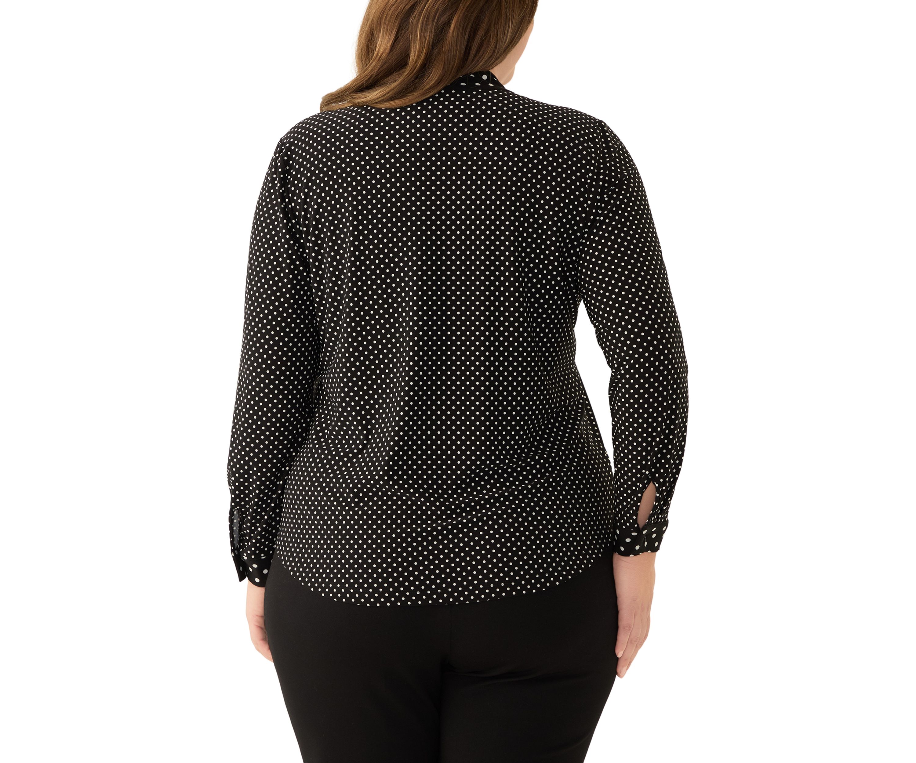 Plus Size Long Sleeve Mixed Media Printed Top 
