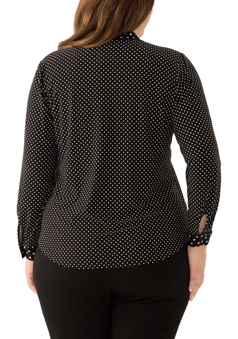 Plus Size Long Sleeve Mixed Media Printed Top 