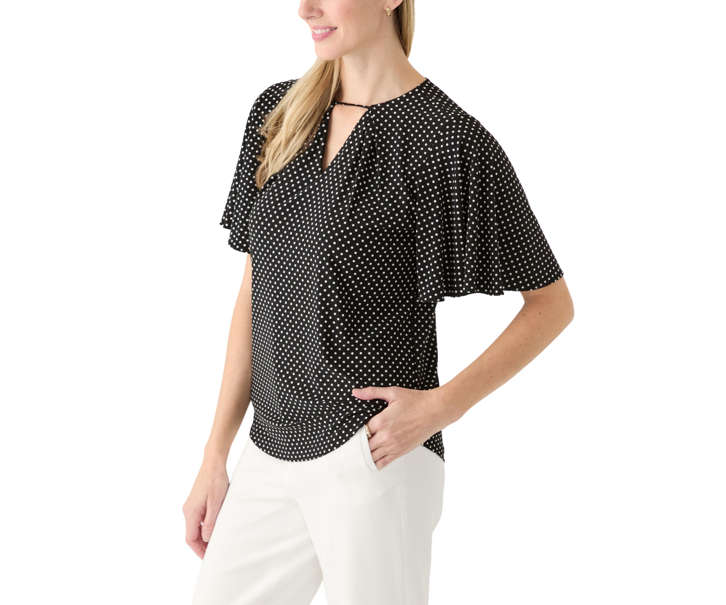 Womens Short Sleeve Printed Knit Top 