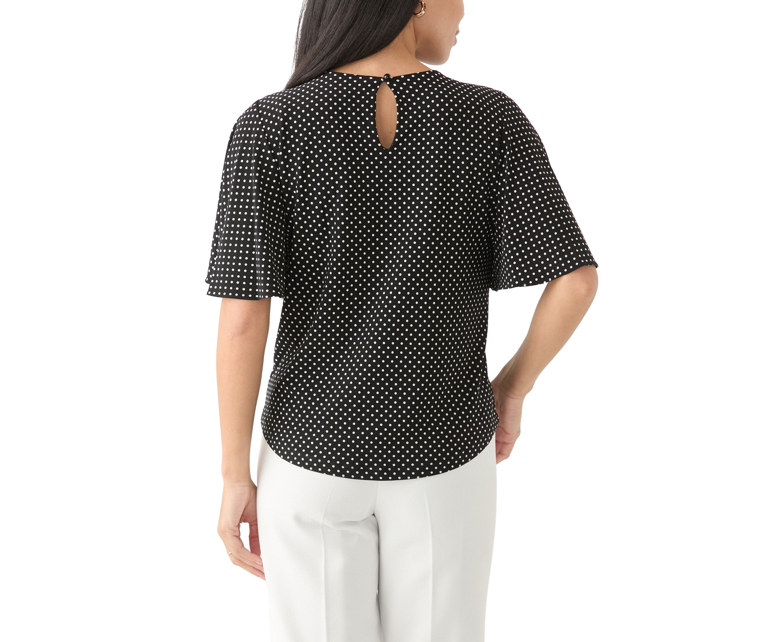 Petite Short Sleeve Pleat Neck Blouse