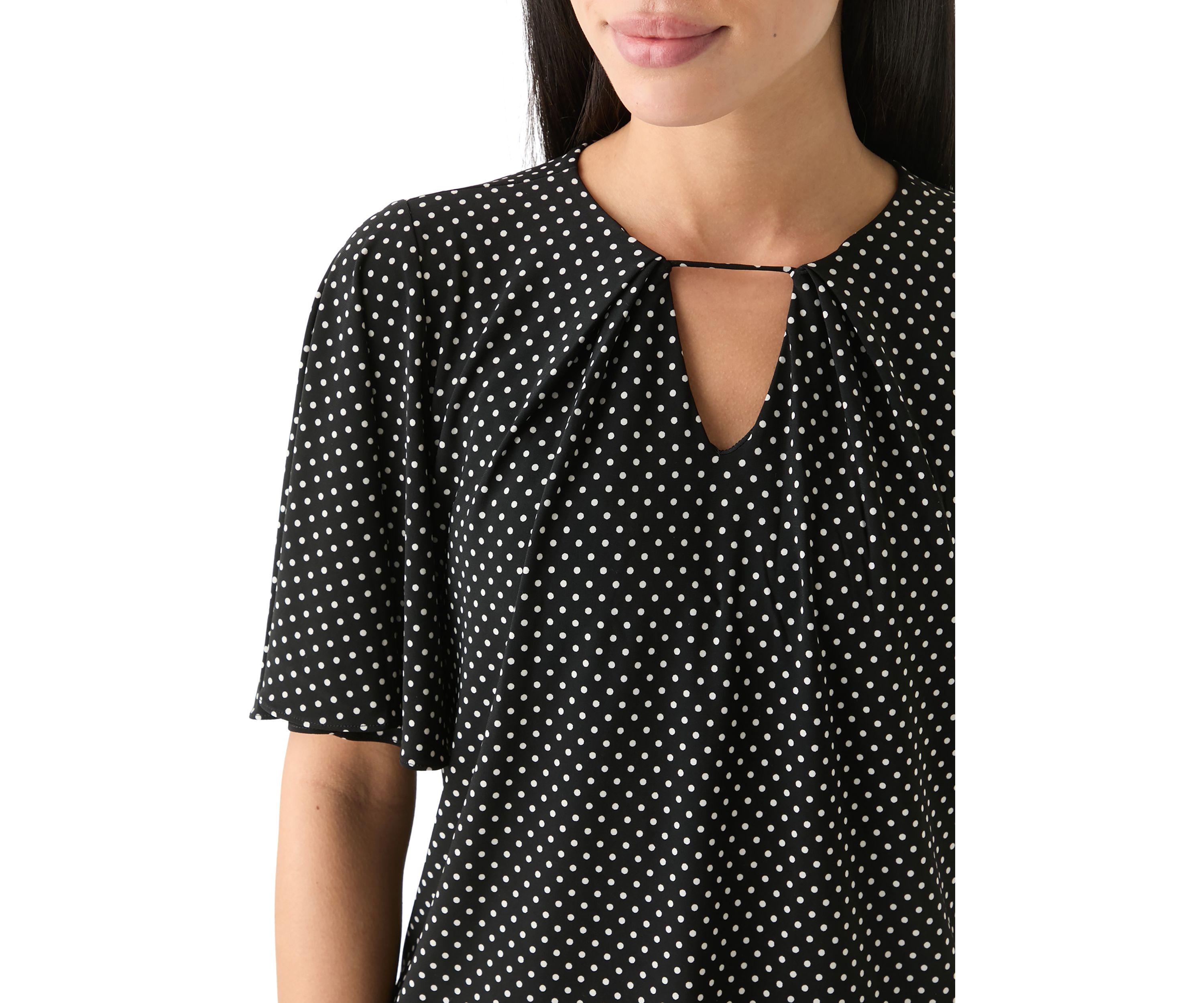 Petite Short Sleeve Pleat Neck Blouse
