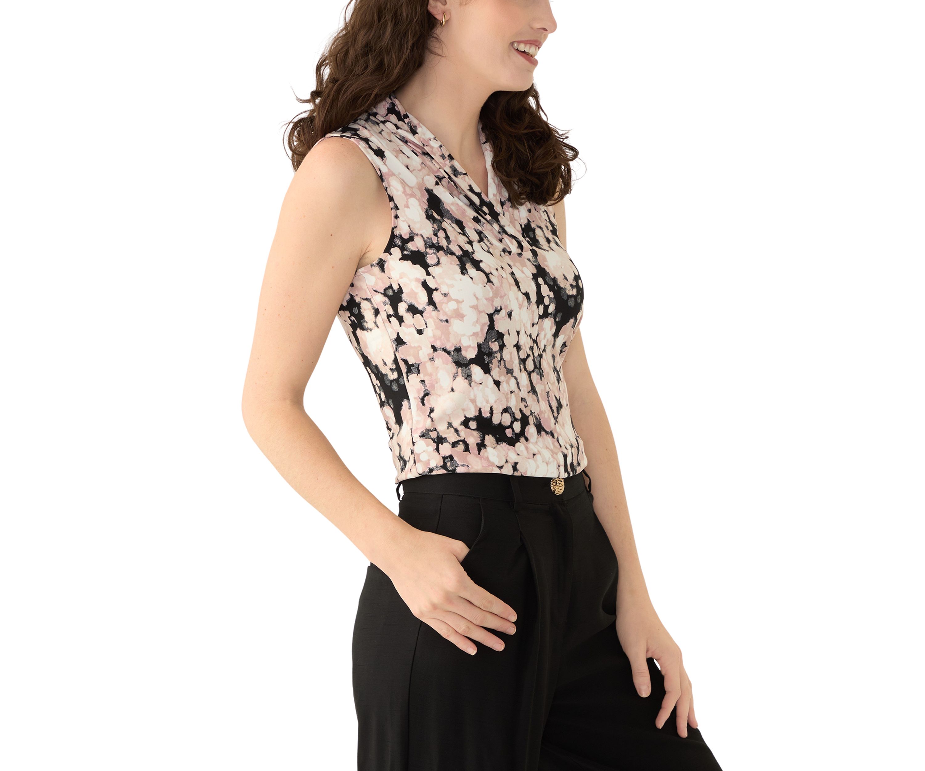 Petite Printed Triple Pleat Top 