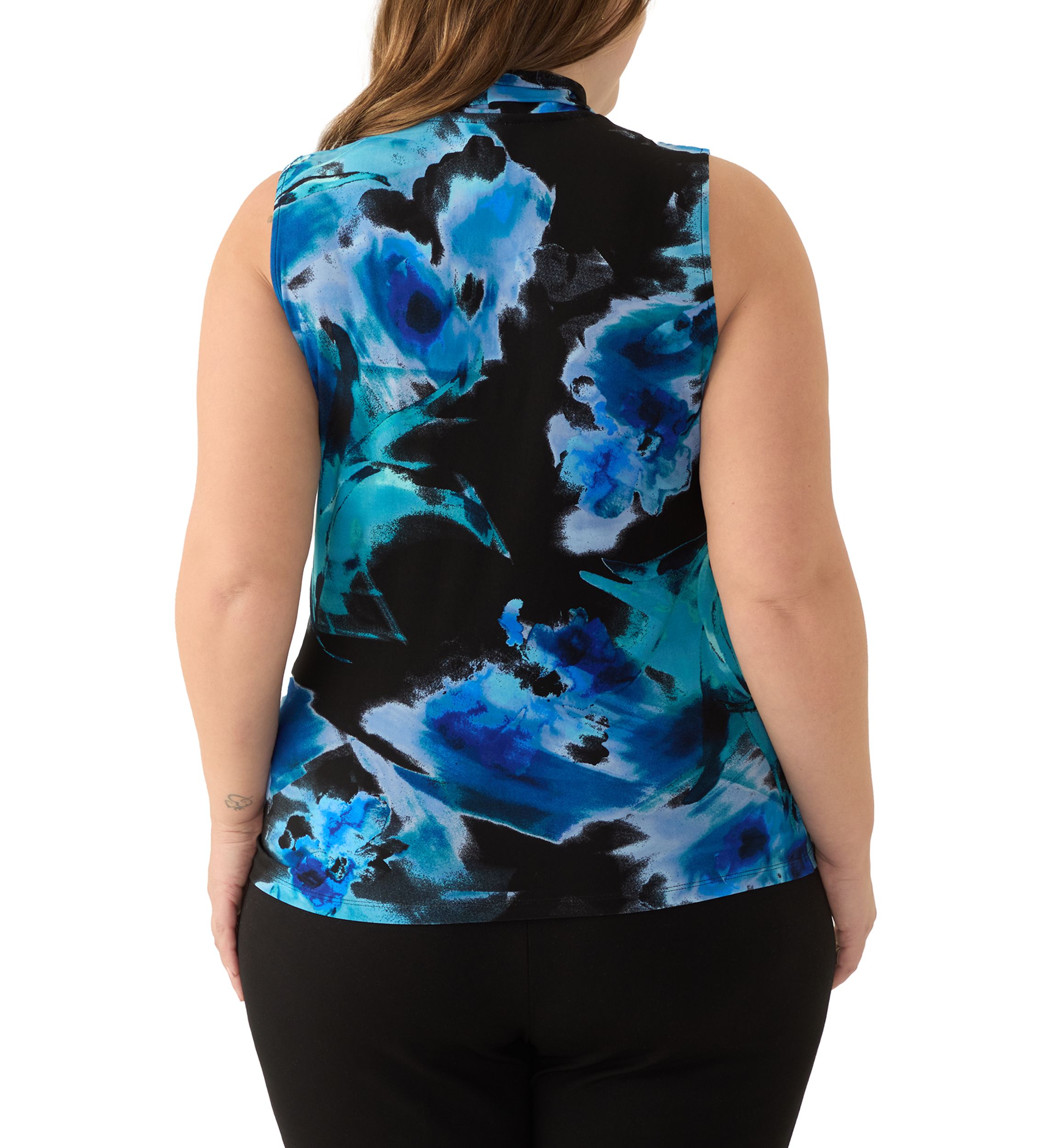 Plus Size Sleeveless Triple Pleat Printed Top 
