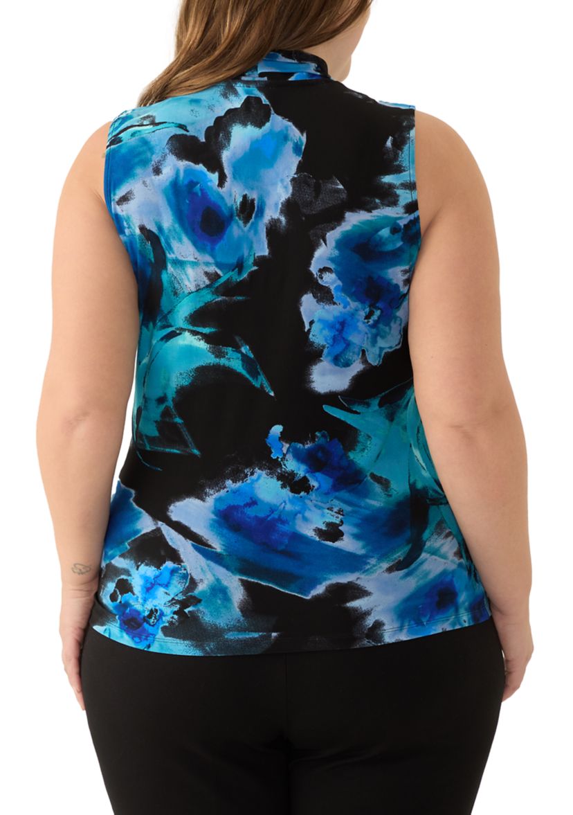 Plus Size Sleeveless Triple Pleat Printed Top 