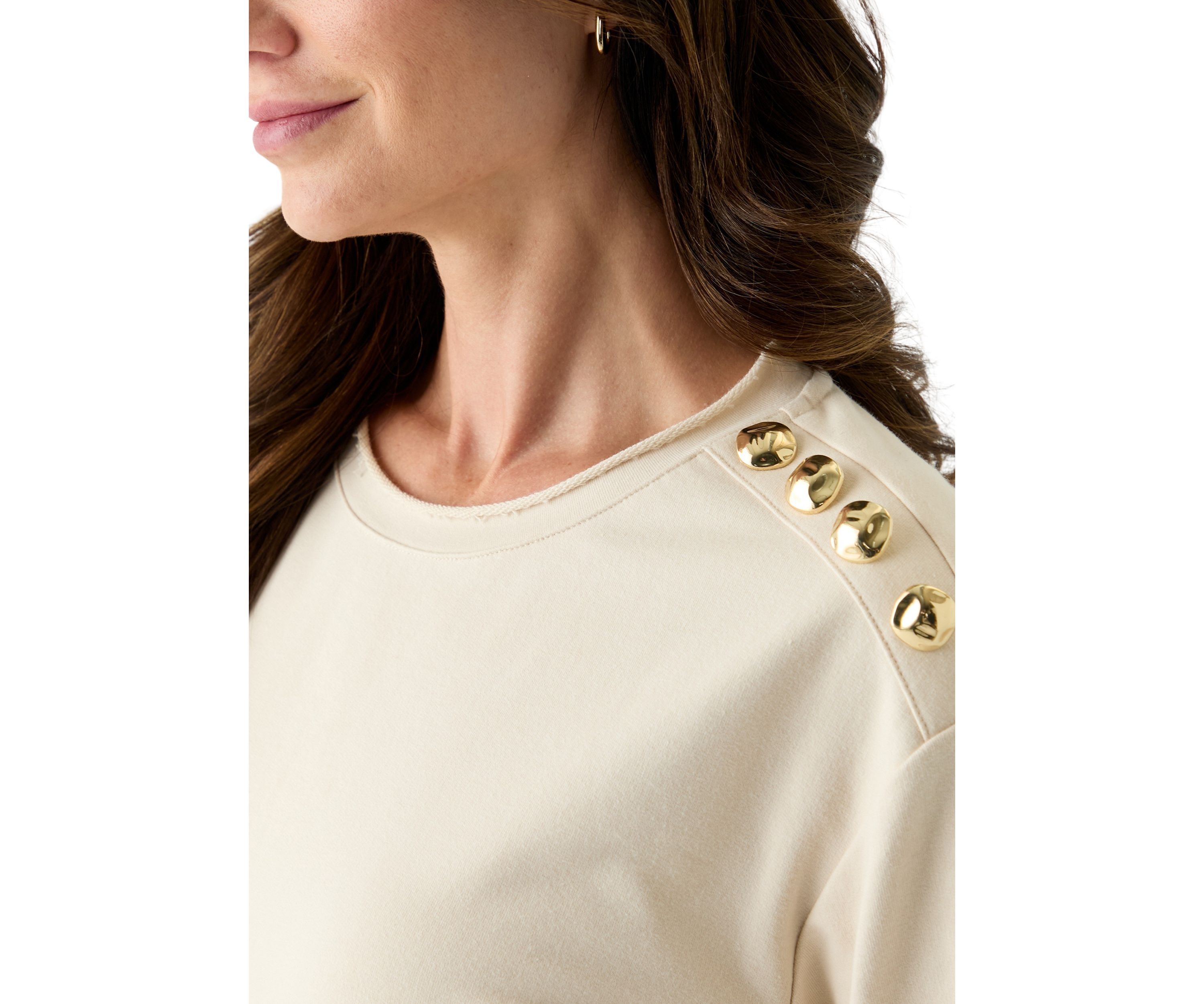 Womens 3/4 Sleeve Button Shoulder Top