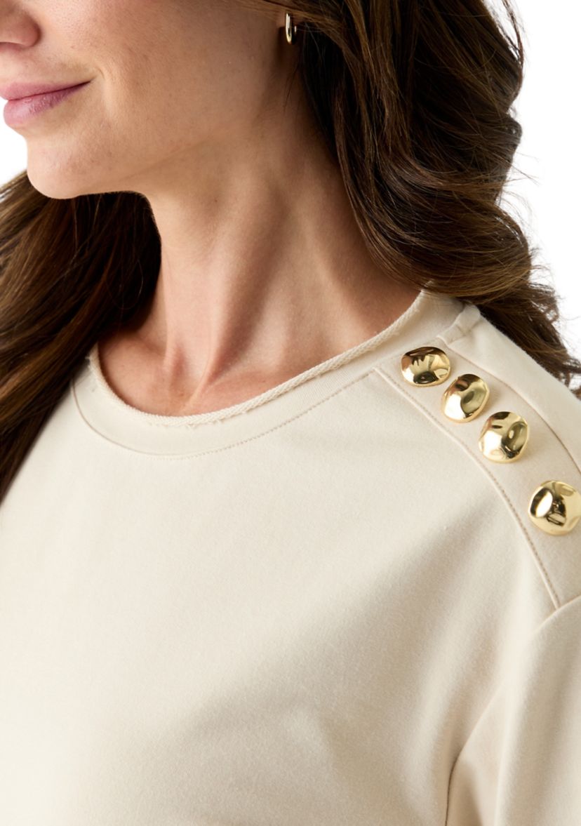 Womens 3/4 Sleeve Button Shoulder Top