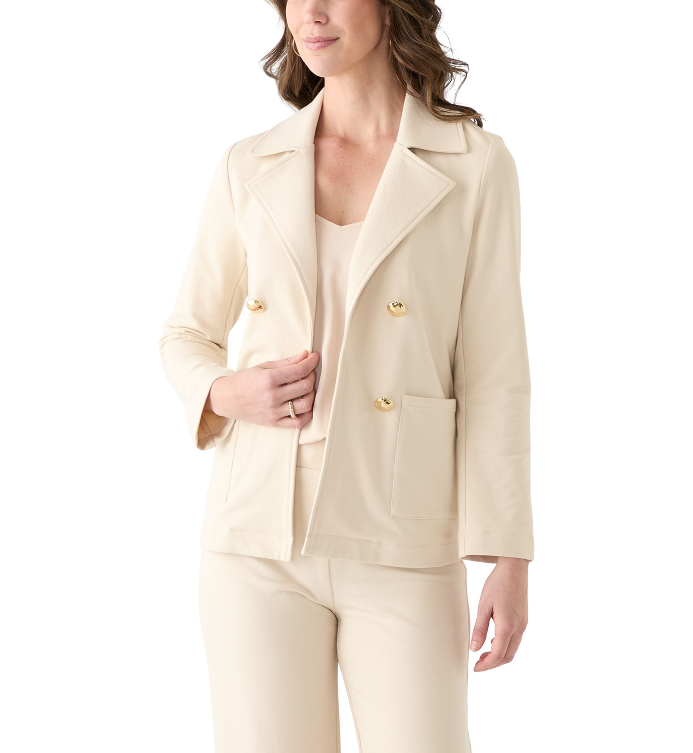 Womens Knit Faux Double Breasted Blazer