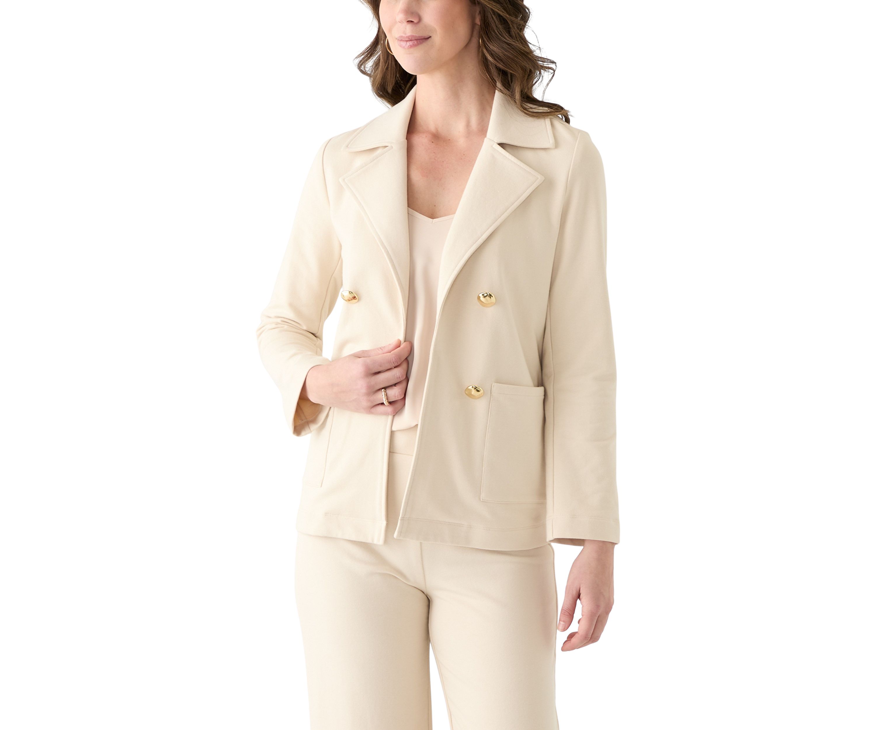 Womens Knit Faux Double Breasted Blazer