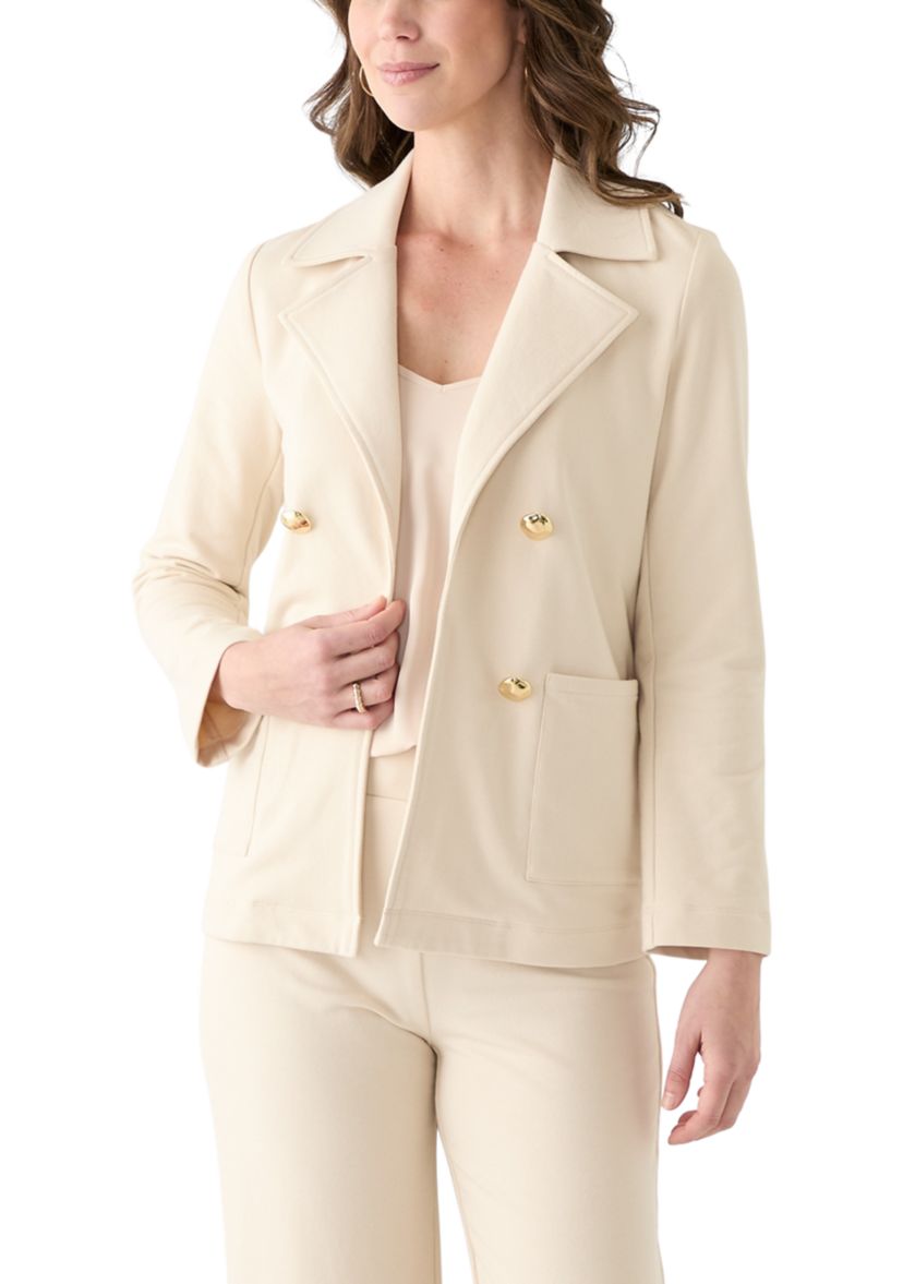 Womens Knit Faux Double Breasted Blazer