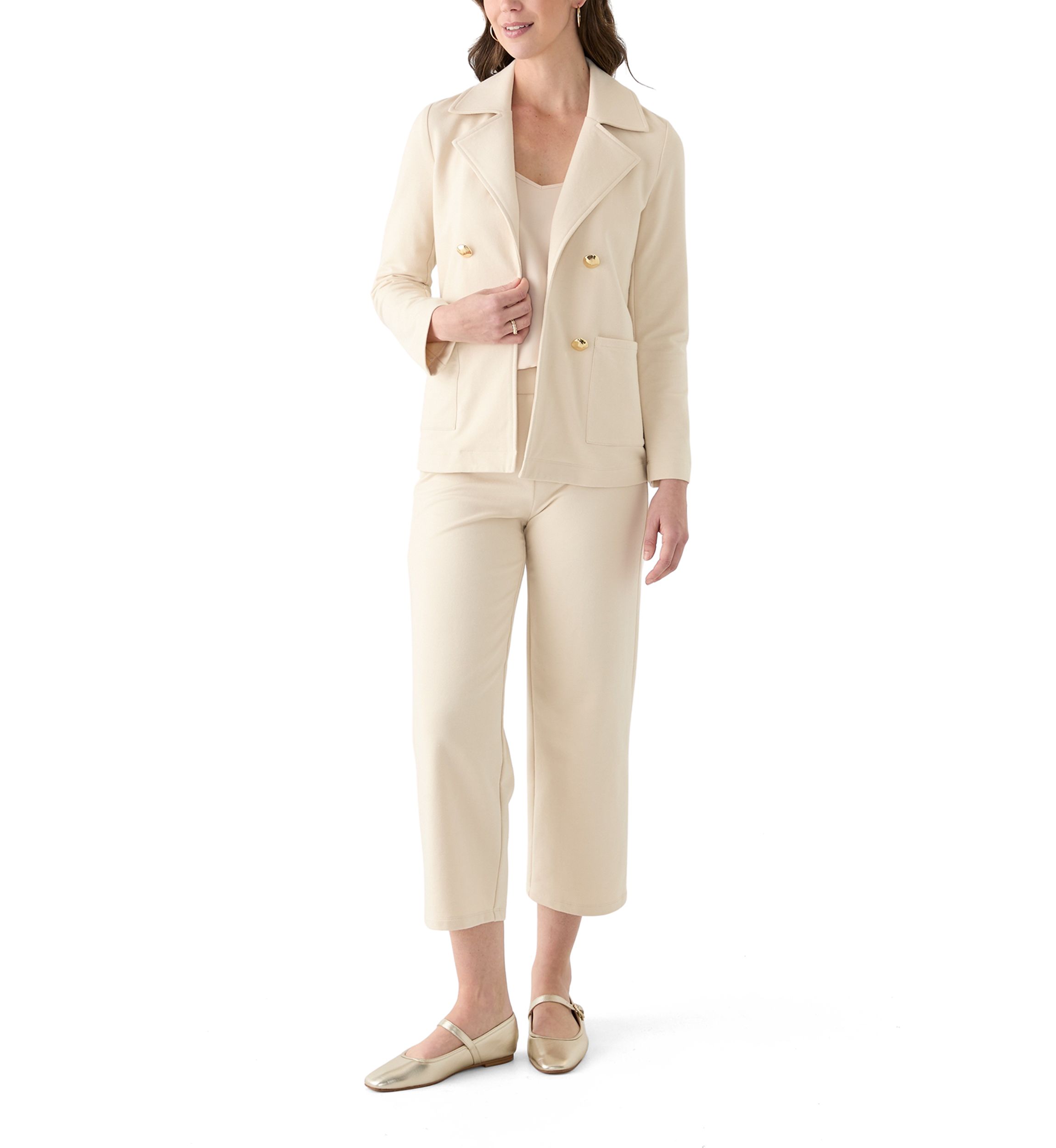 Womens Knit Faux Double Breasted Blazer