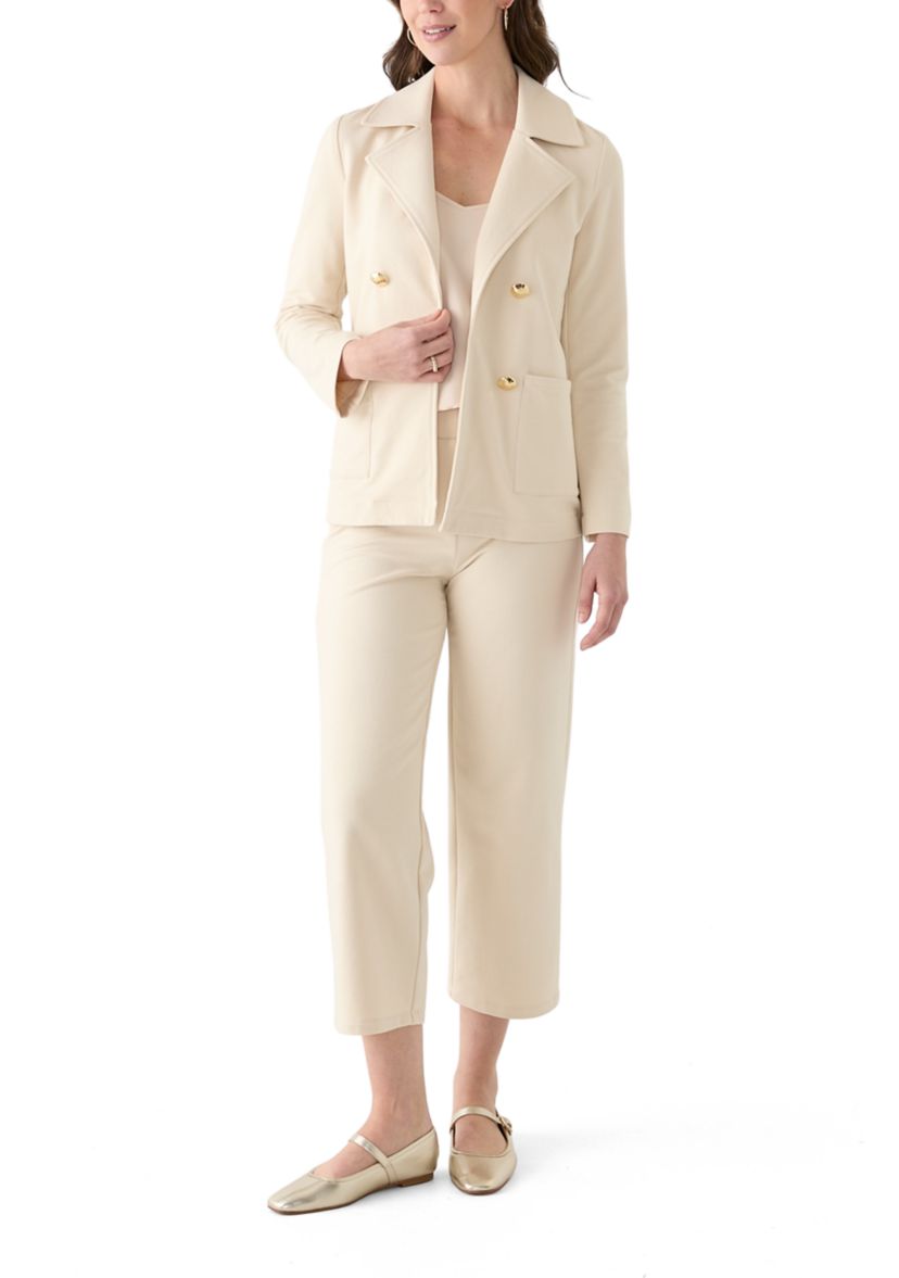 Womens Knit Faux Double Breasted Blazer