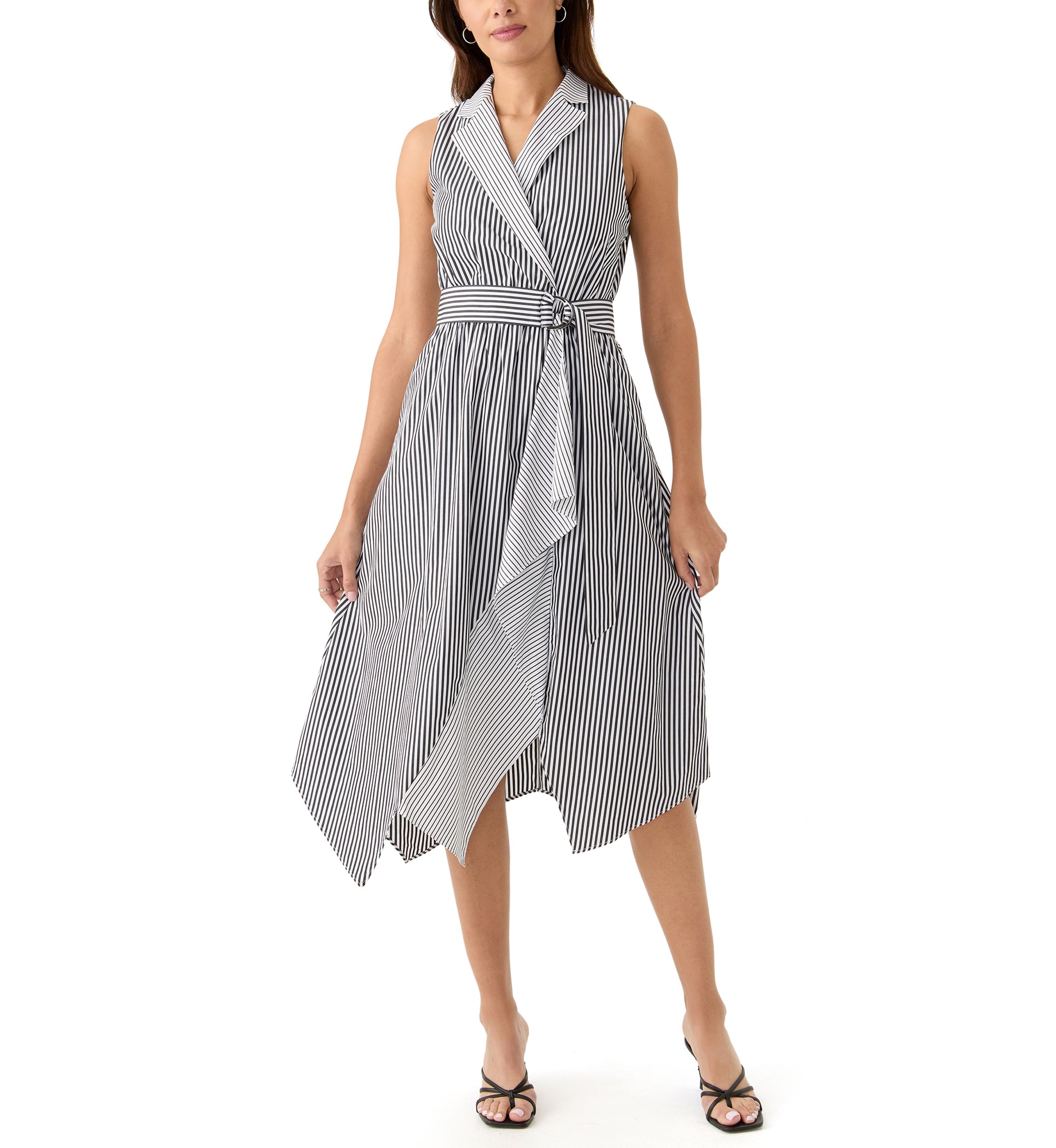 Womens Sleeveless Striped Shirtdress