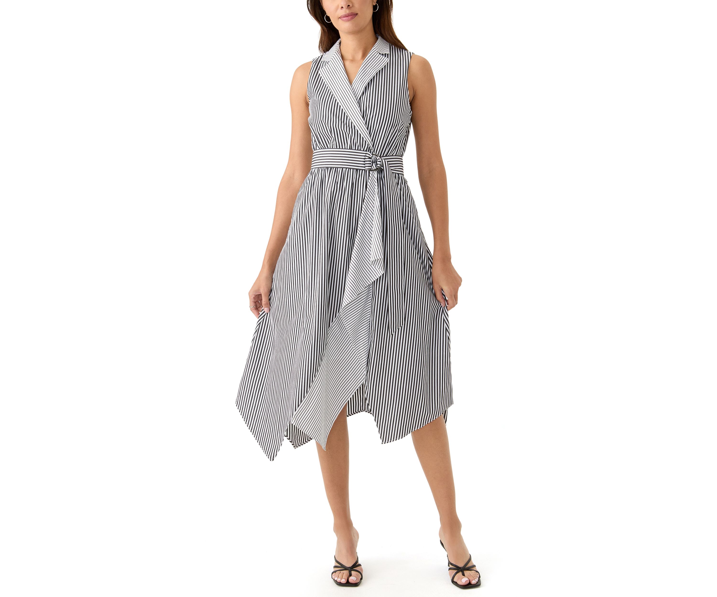 Womens Sleeveless Striped Shirtdress