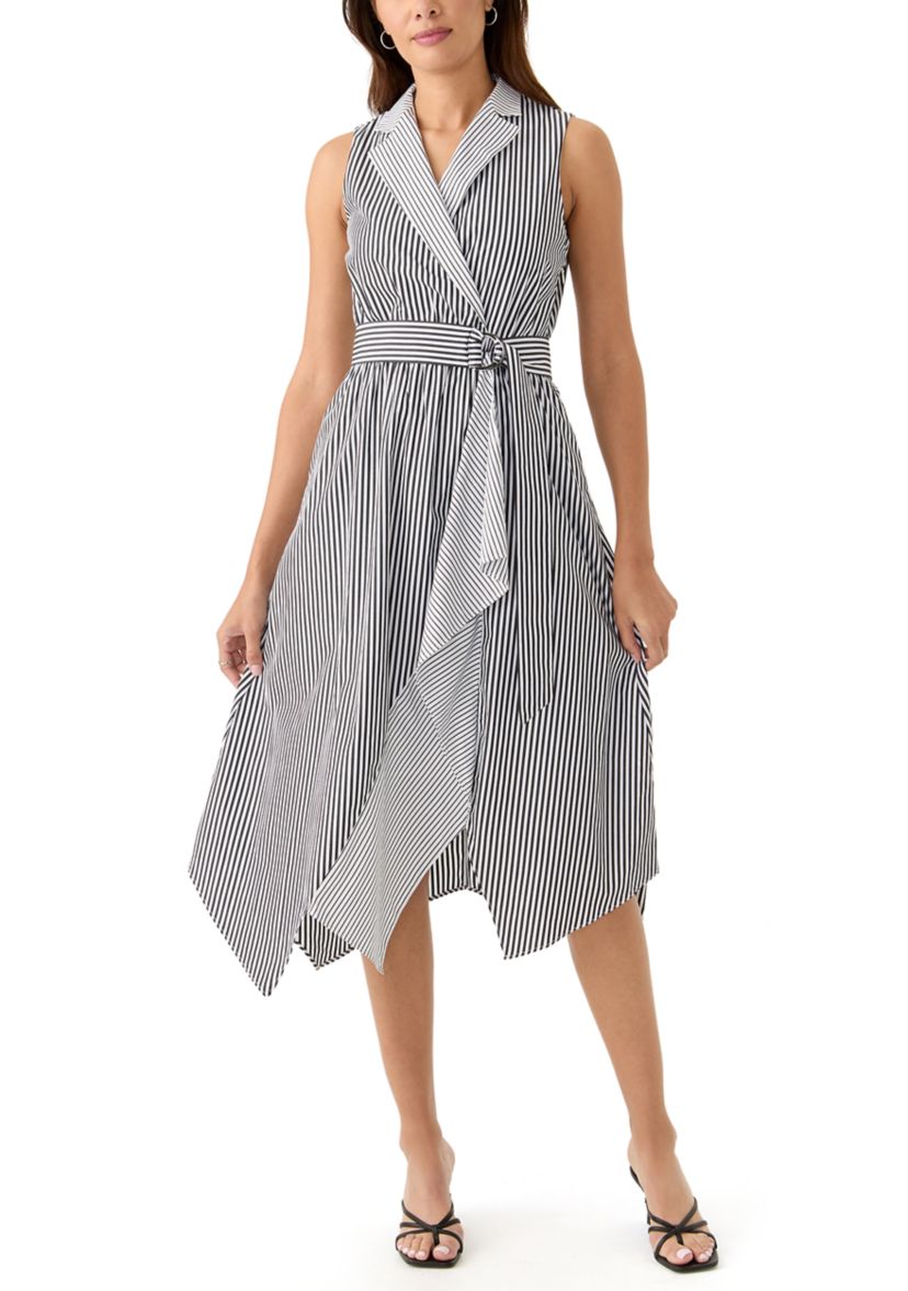 Womens Sleeveless Striped Shirtdress