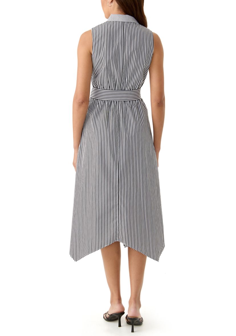 Womens Sleeveless Striped Shirtdress