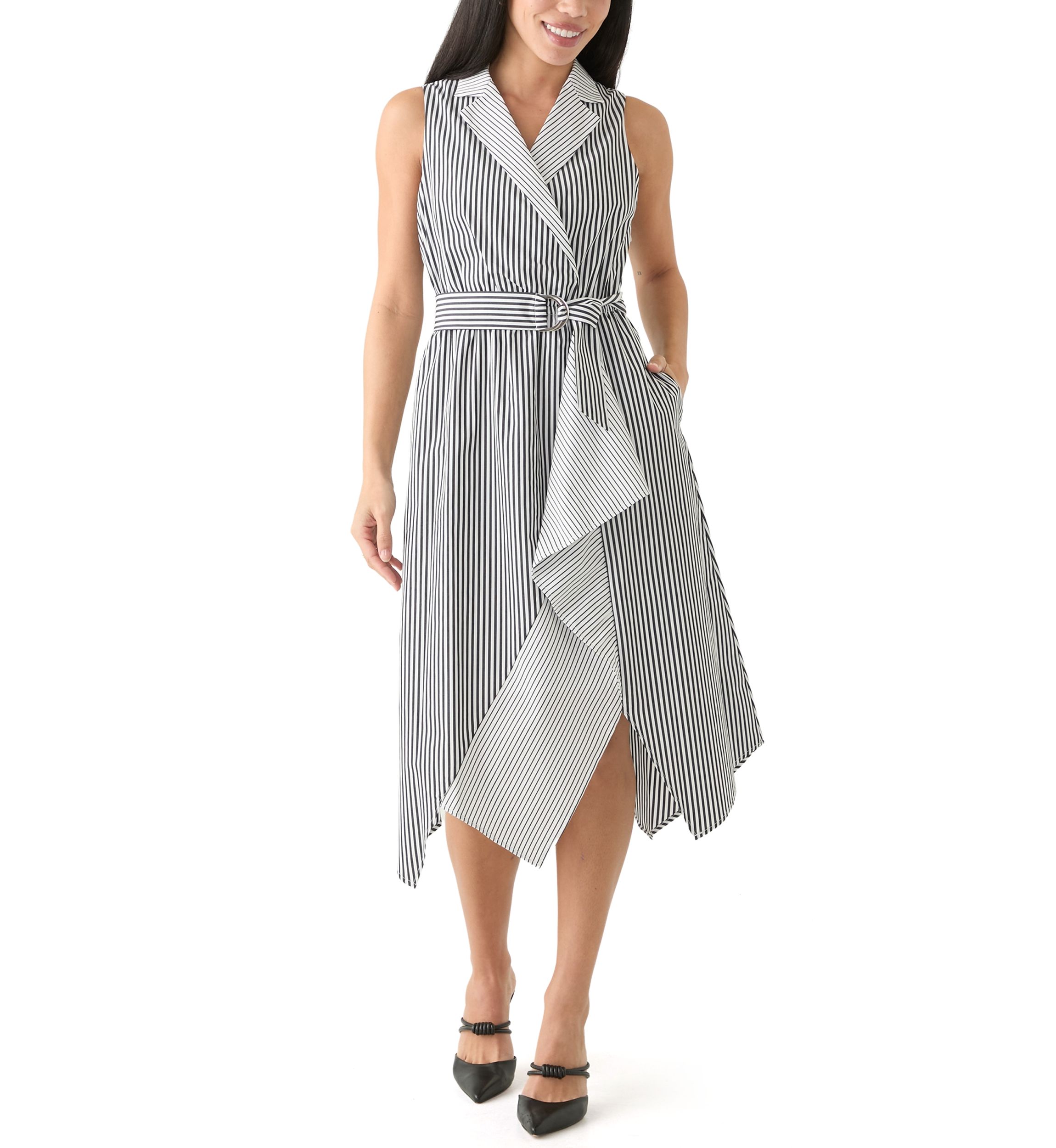 Petite Handkerchief Hem Stripe Midi Dress