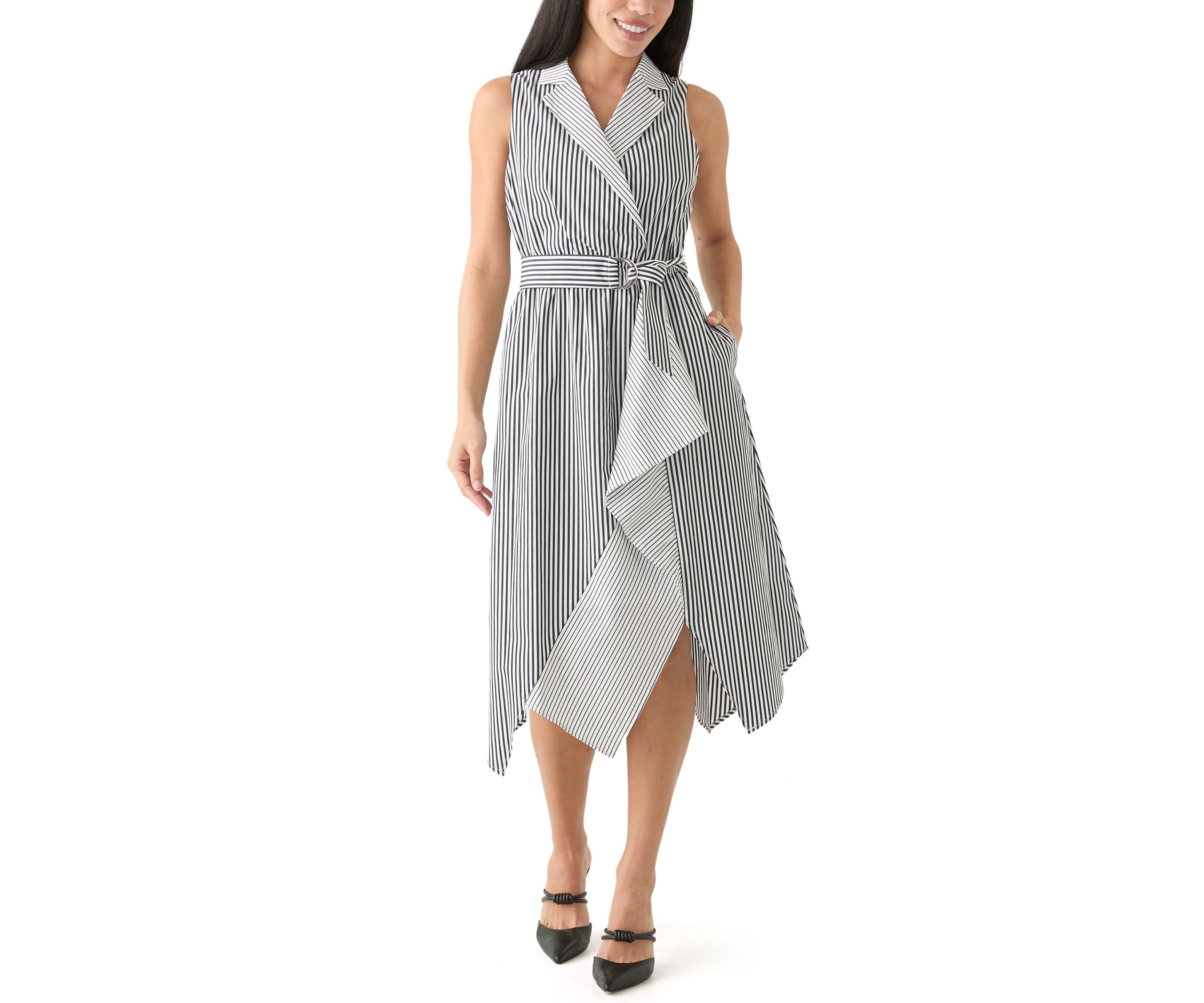 Petite Handkerchief Hem Stripe Midi Dress