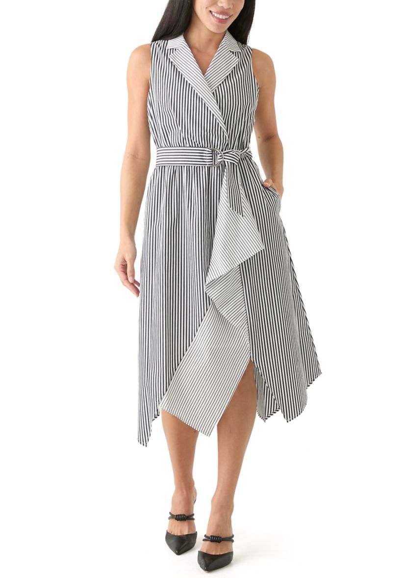 Petite Handkerchief Hem Stripe Midi Dress