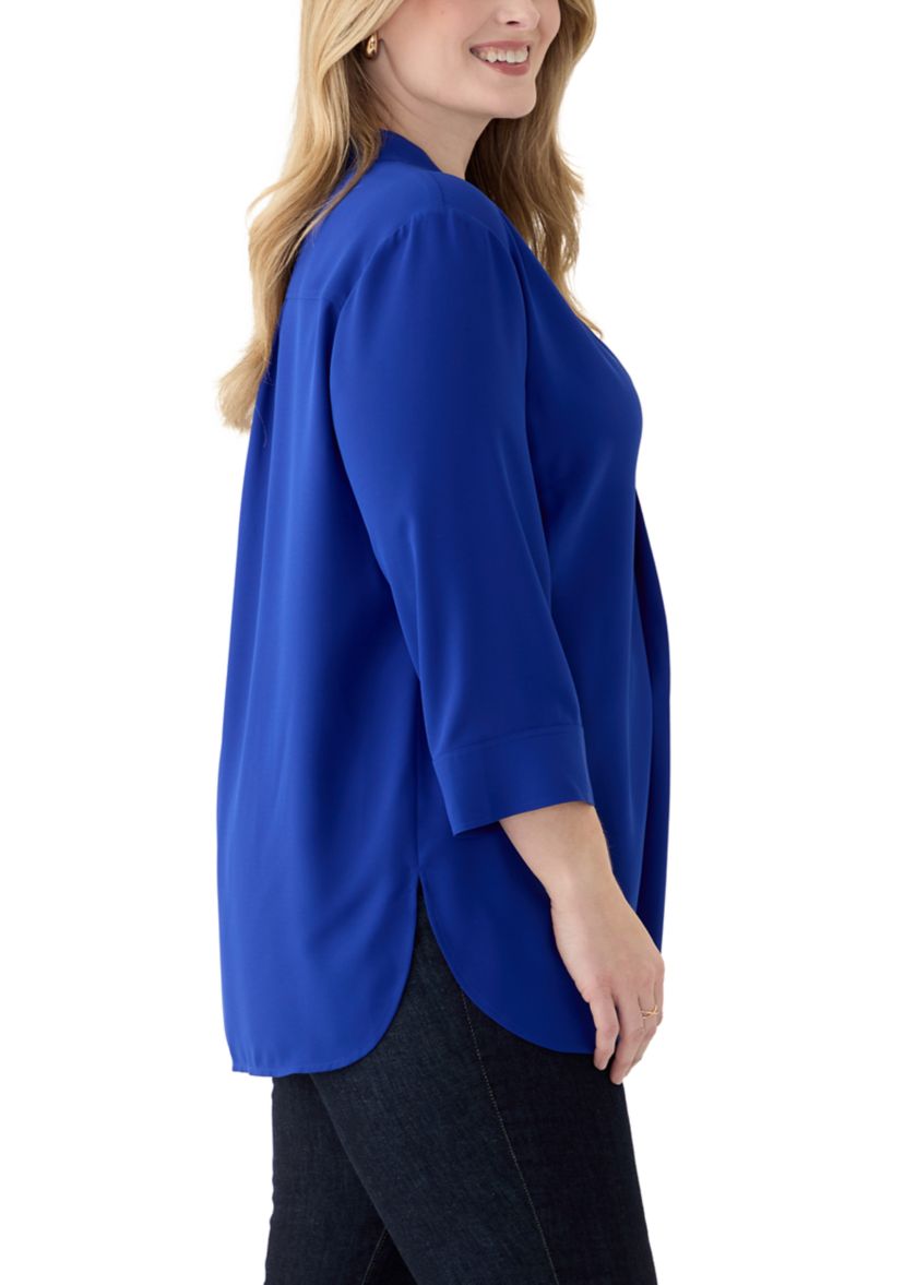 Plus Size 3/4 Sleeve V-Neck Pleat Front Tunic Top