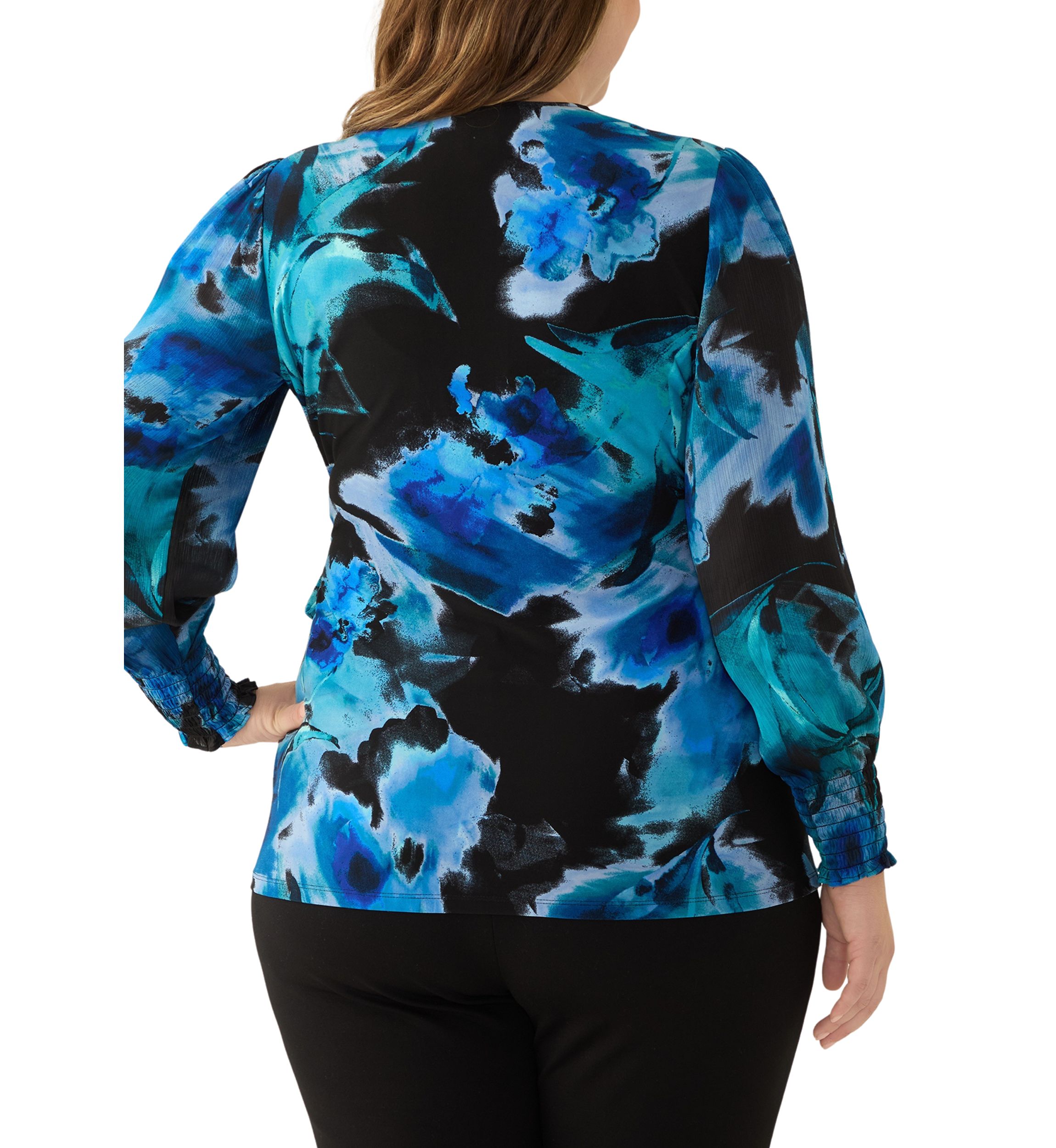 Plus Size Long Sleeve Printed Wrap Top