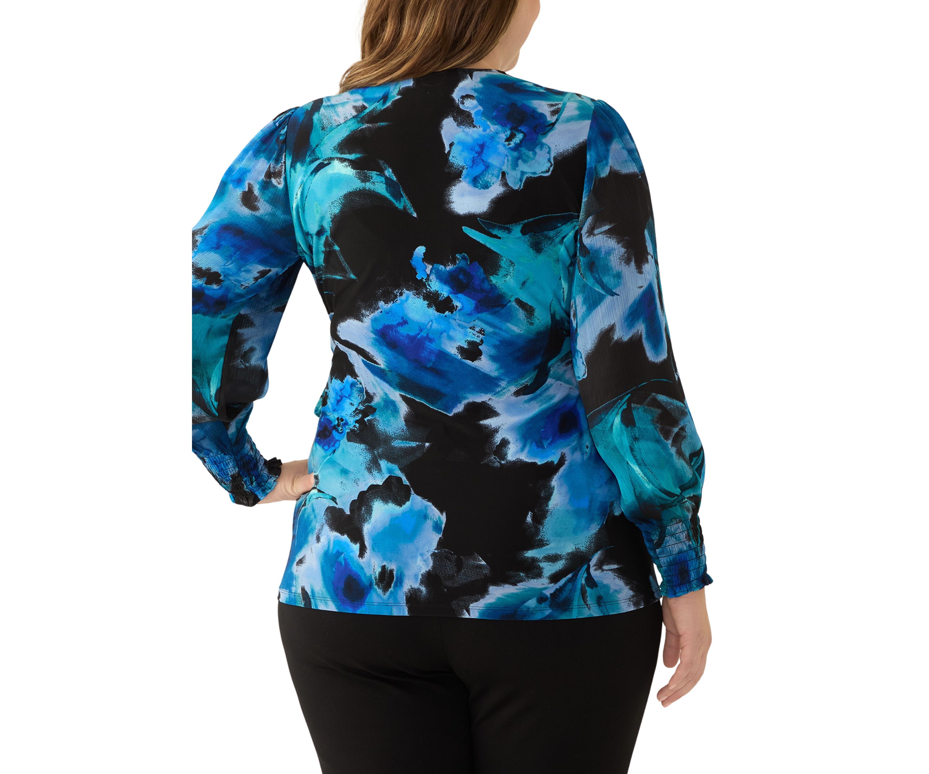 Plus Size Long Sleeve Printed Wrap Top