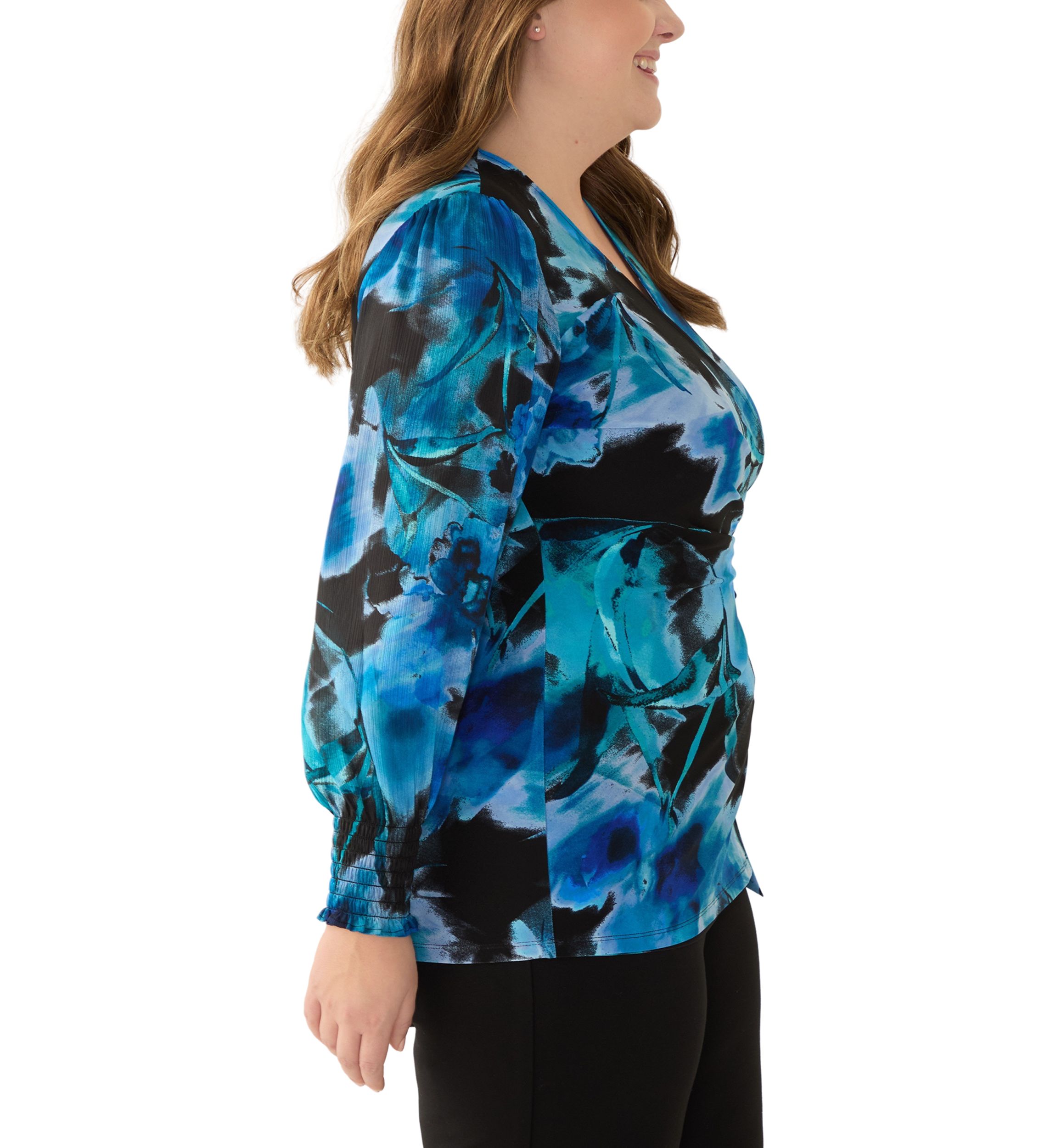 Plus Size Long Sleeve Printed Wrap Top