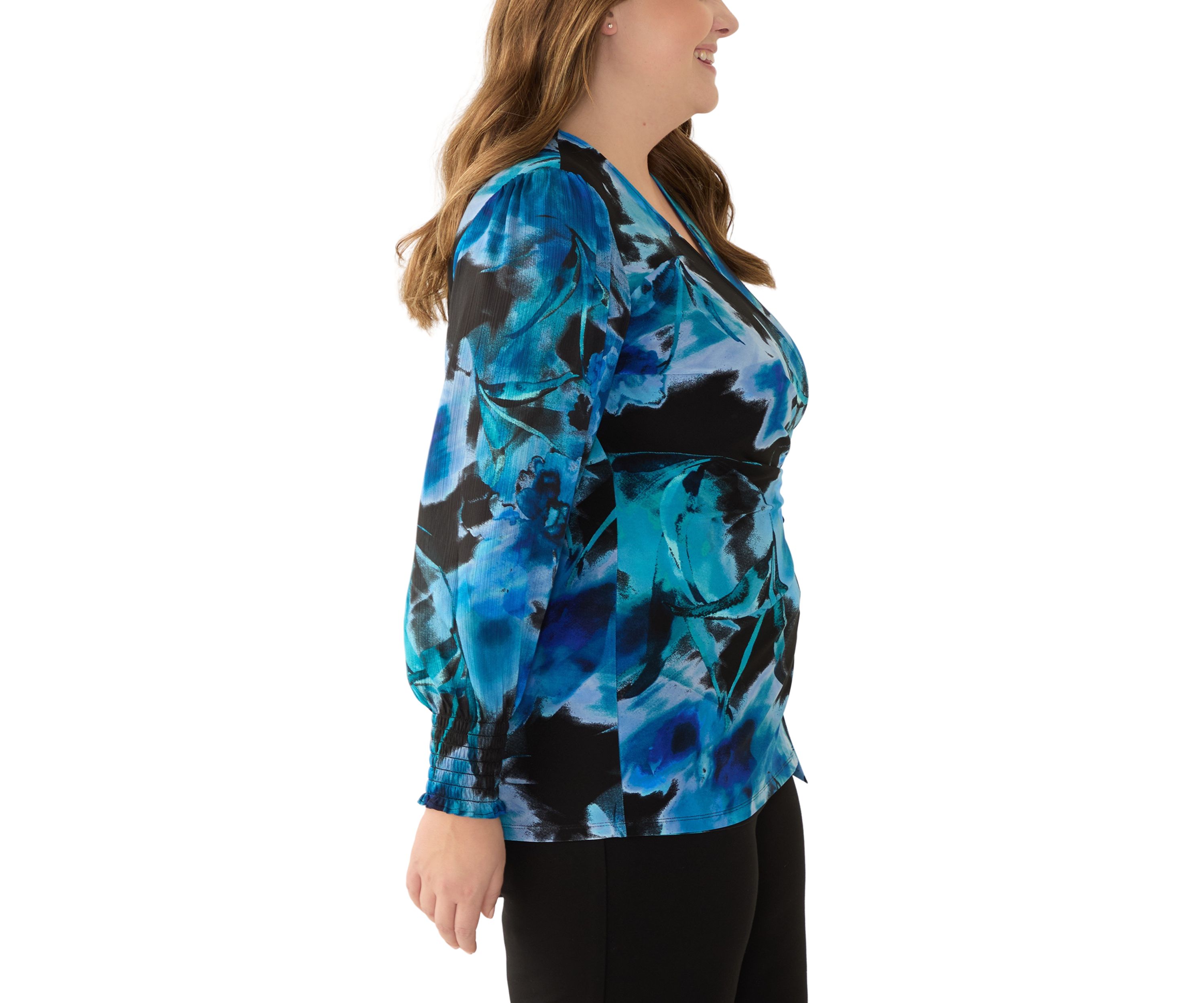 Plus Size Long Sleeve Printed Wrap Top