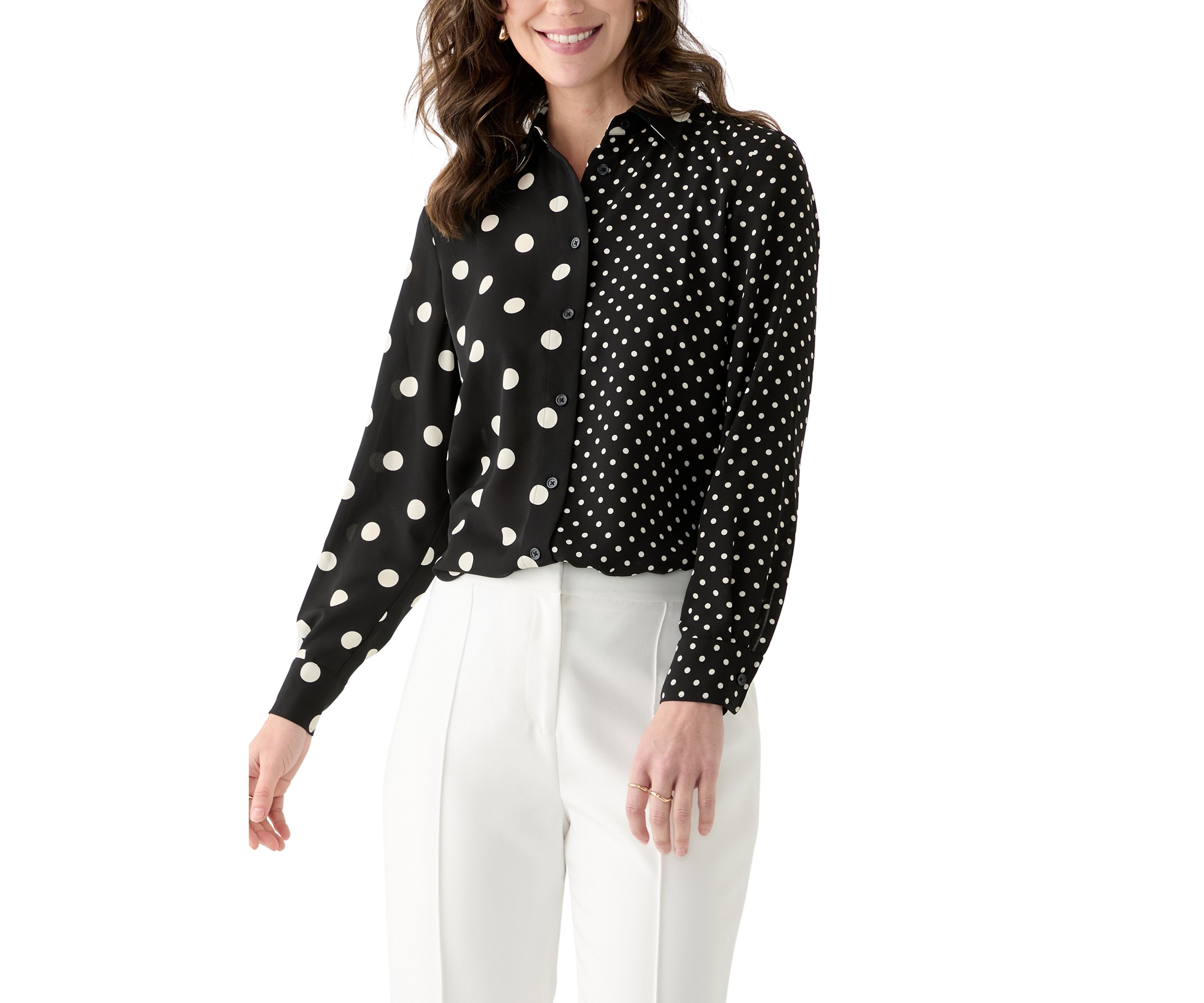 Womens Long Sleeve Split Print Button Down Shirt 
