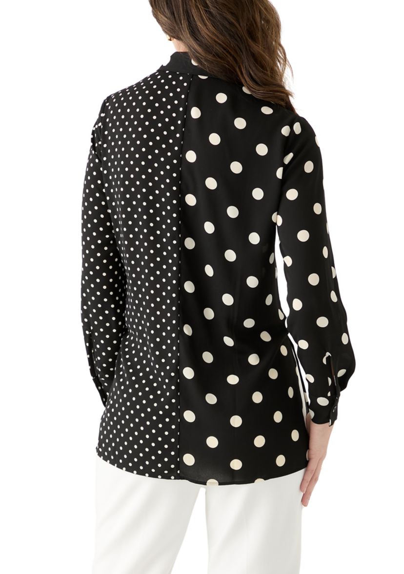 Womens Long Sleeve Split Print Button Down Shirt 