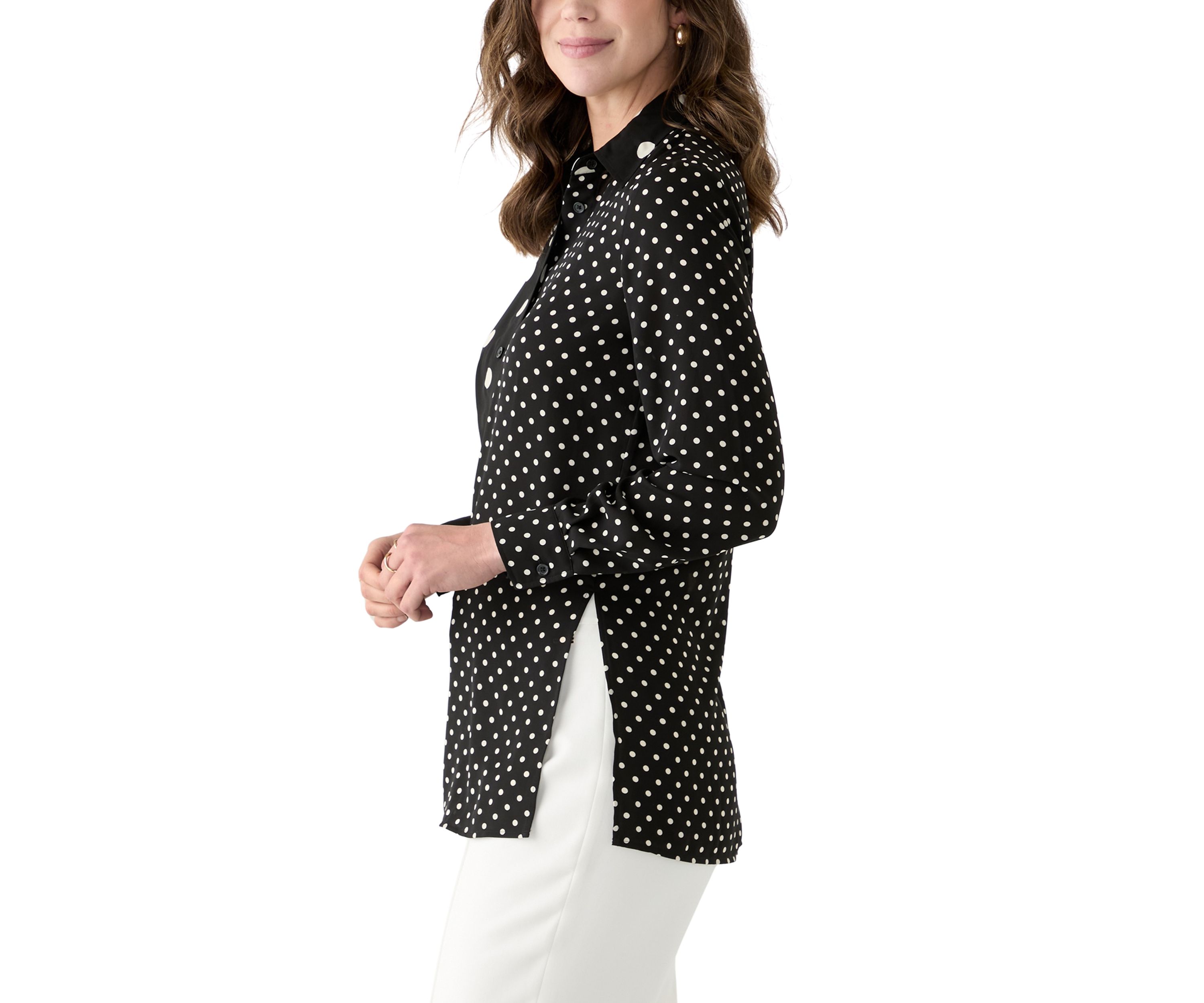 Womens Long Sleeve Split Print Button Down Shirt 