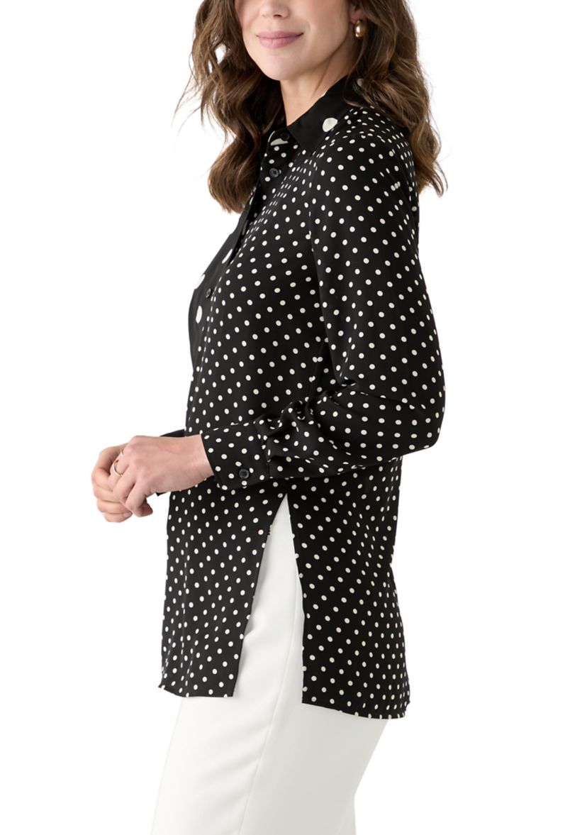 Womens Long Sleeve Split Print Button Down Shirt 