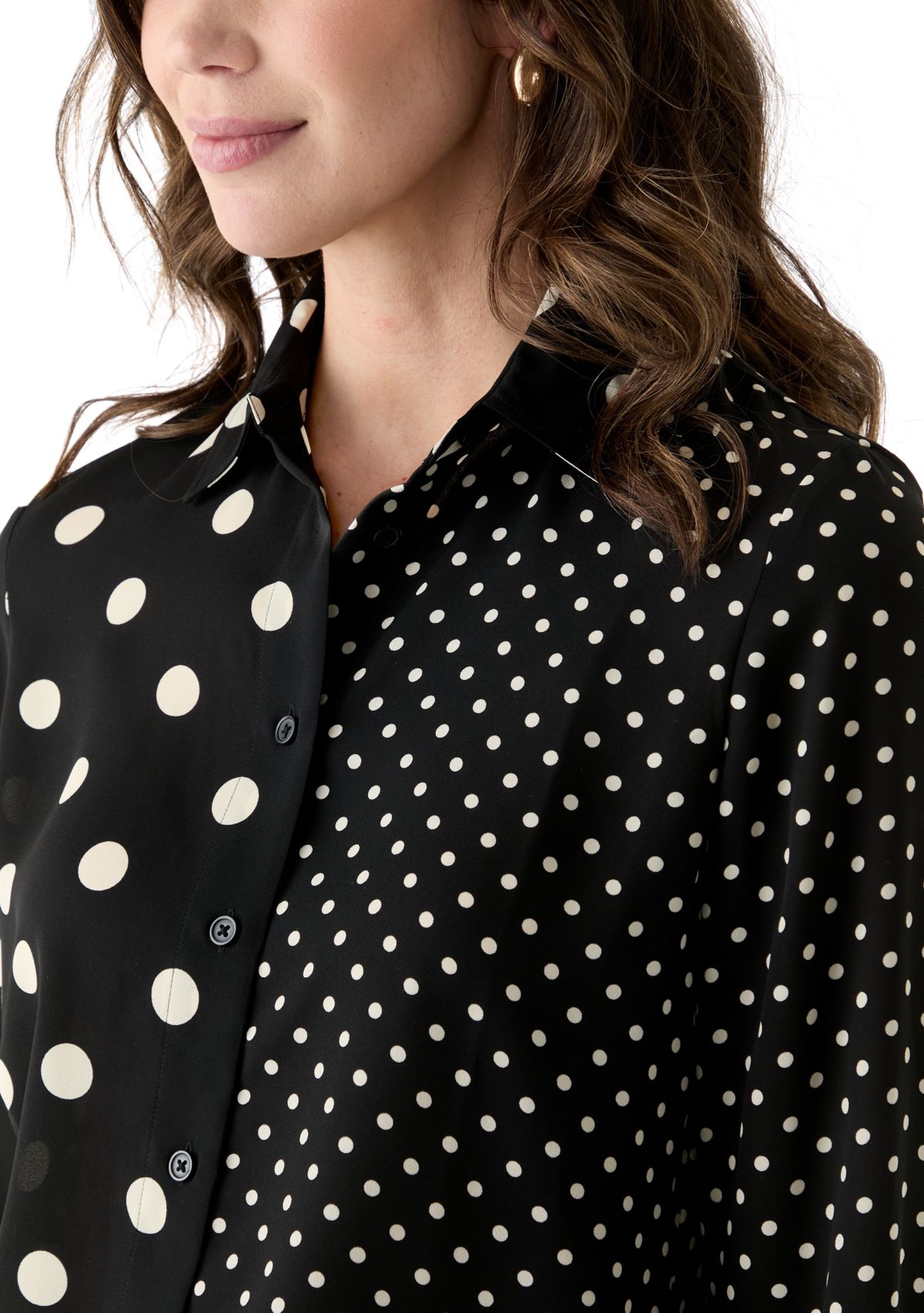 Womens Long Sleeve Split Print Button Down Shirt 