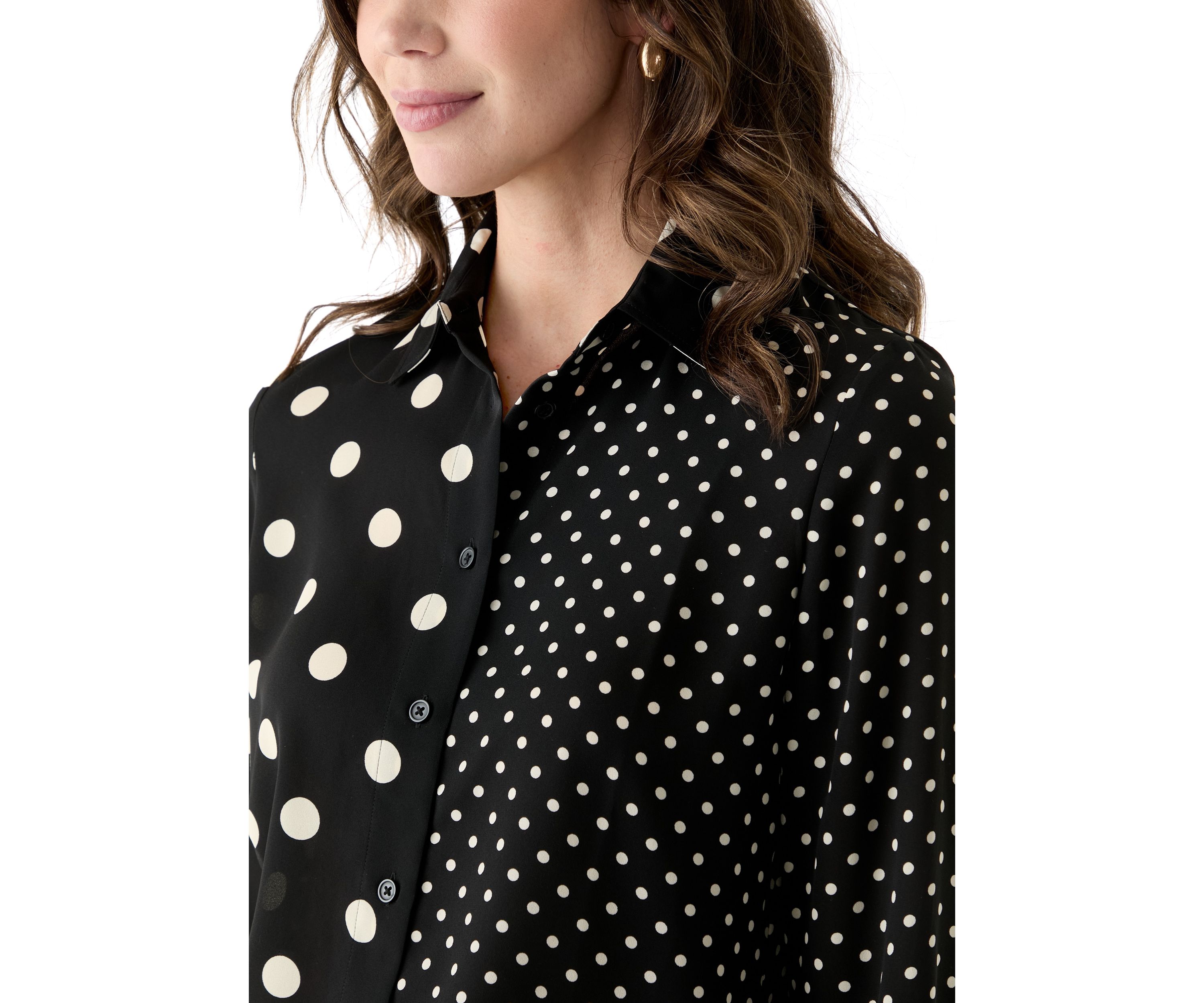 Womens Long Sleeve Split Print Button Down Shirt 