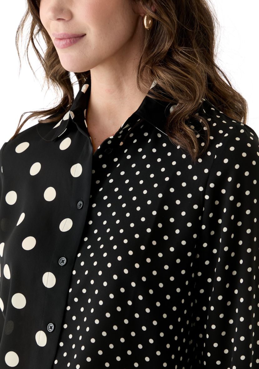 Womens Long Sleeve Split Print Button Down Shirt 