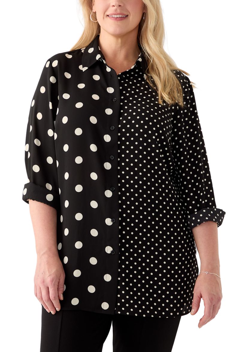 Plus Size Long Sleeve Collared Button Front Shirt