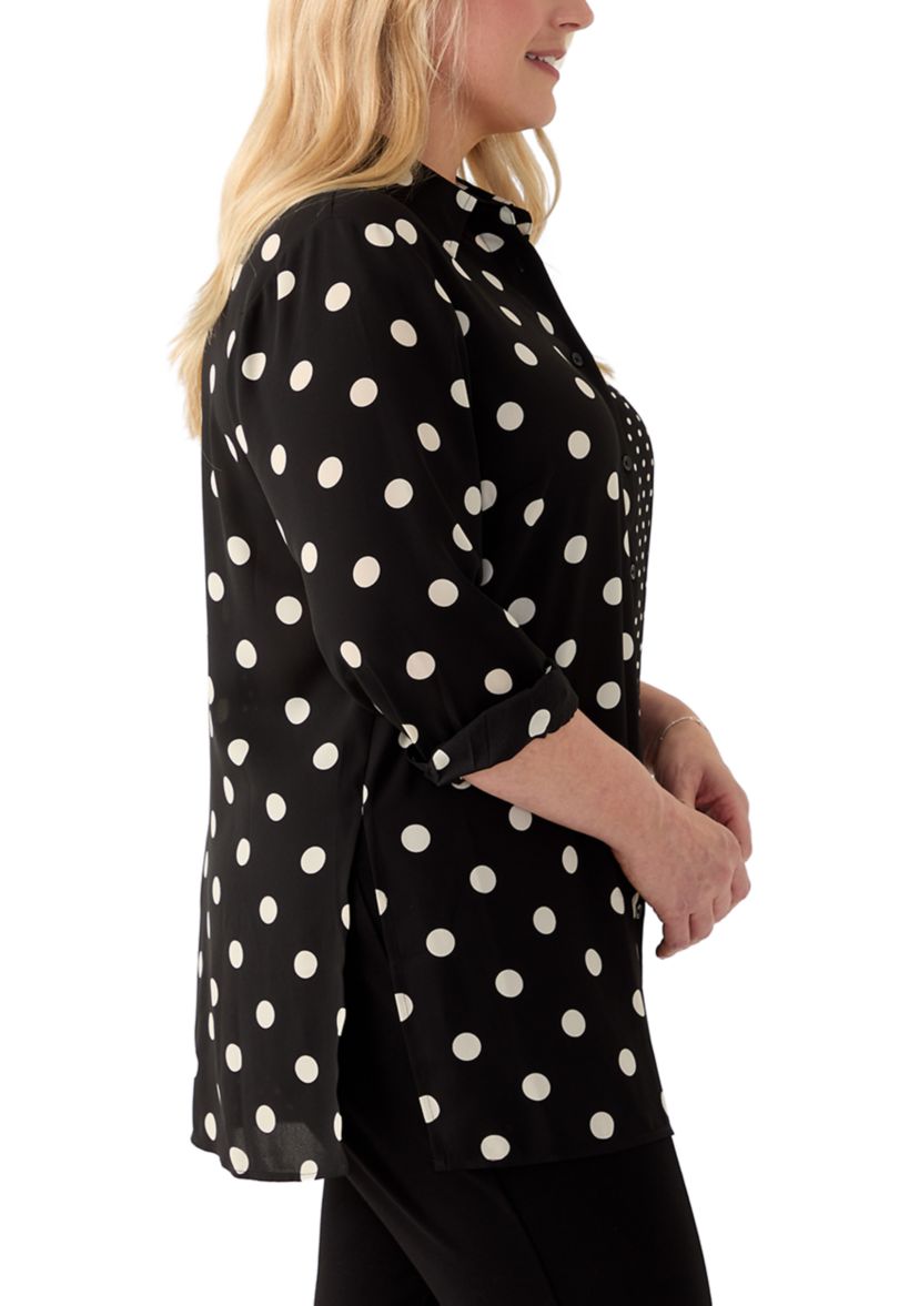 Plus Size Long Sleeve Collared Button Front Shirt