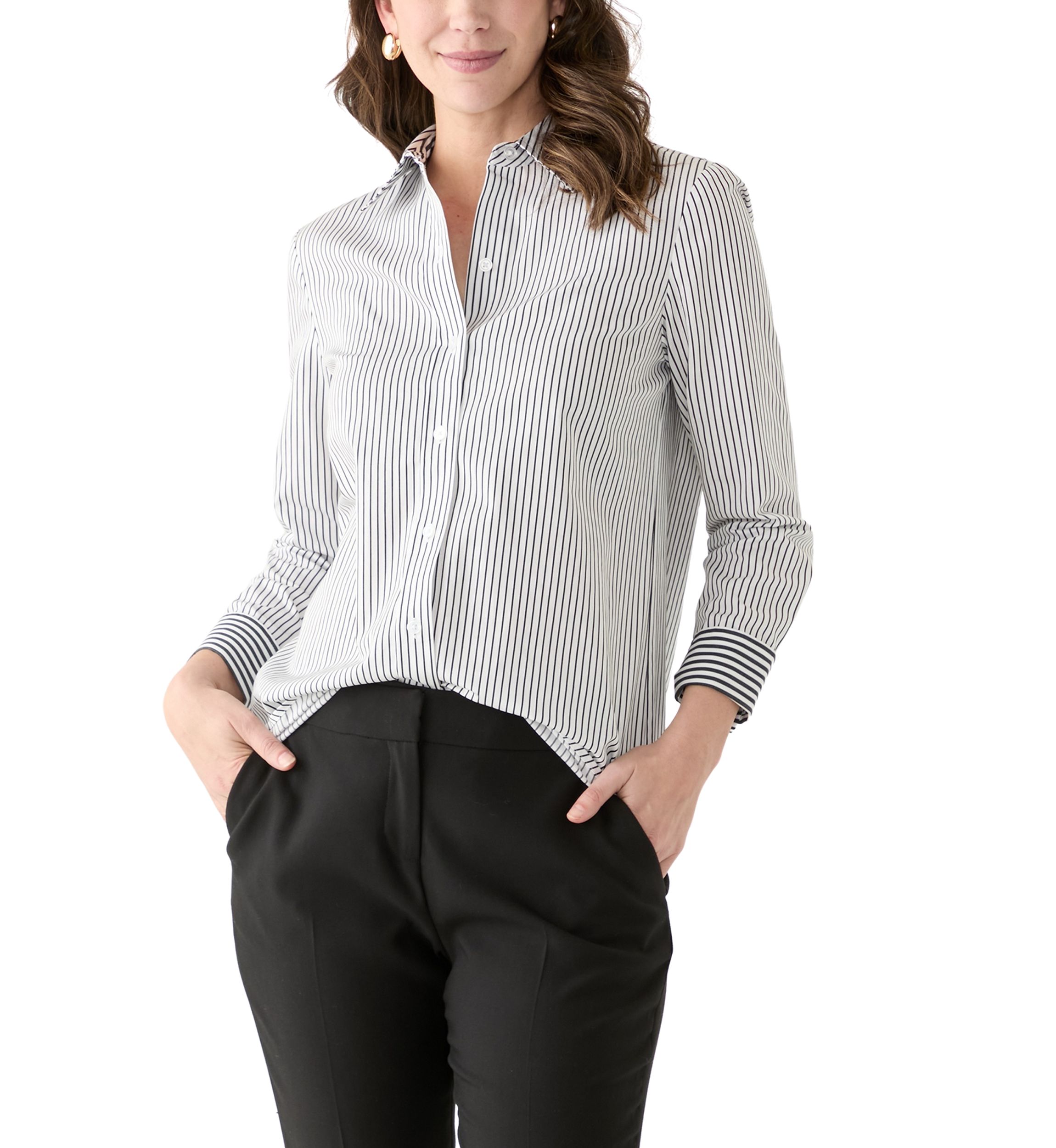 Womens Long Sleeve Stripe Button Down Shirt
