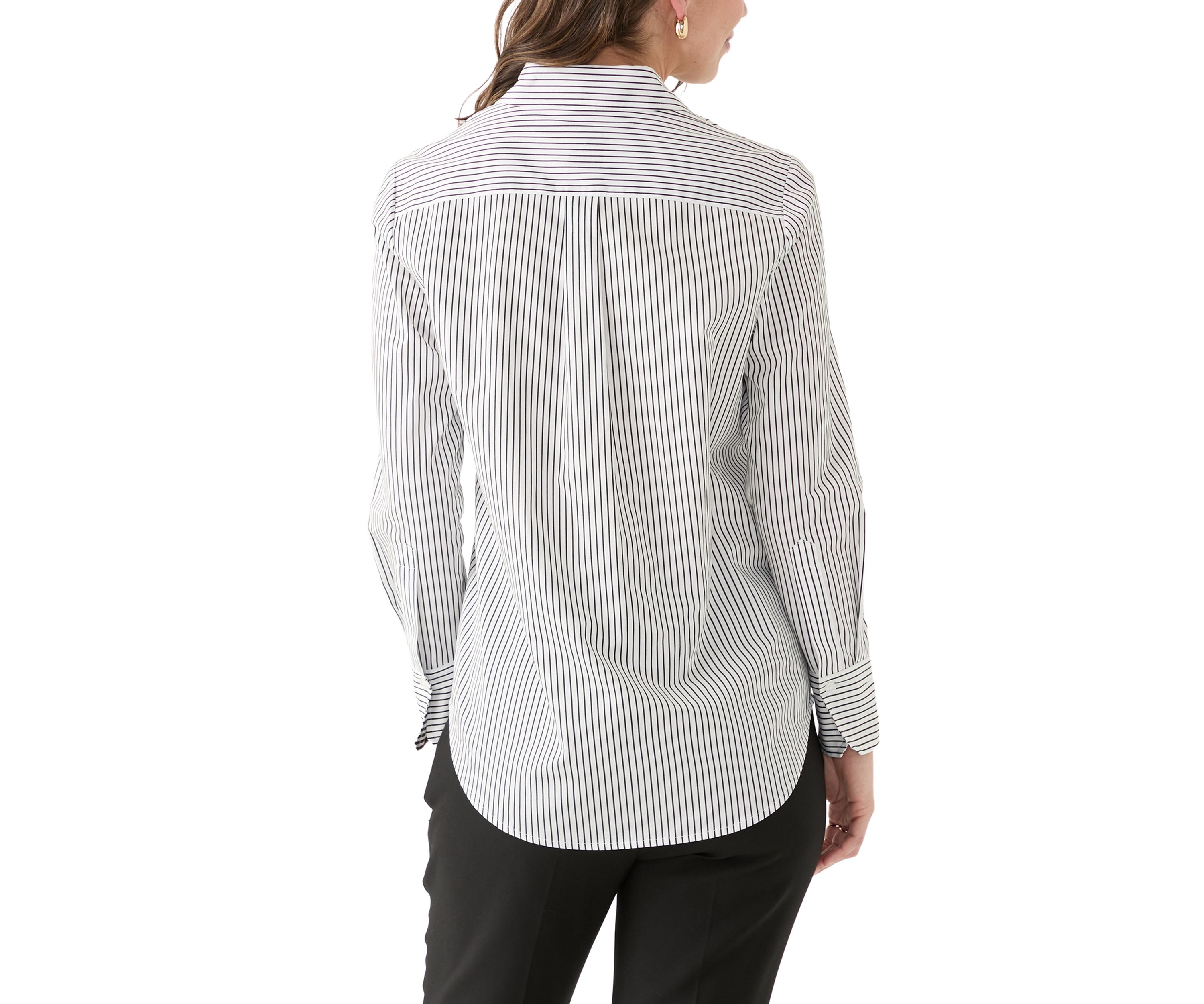 Womens Long Sleeve Stripe Button Down Shirt