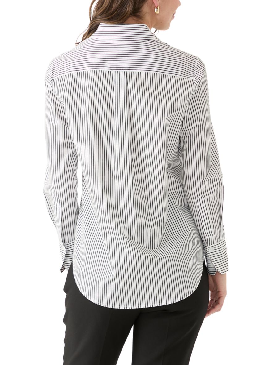 Womens Long Sleeve Stripe Button Down Shirt
