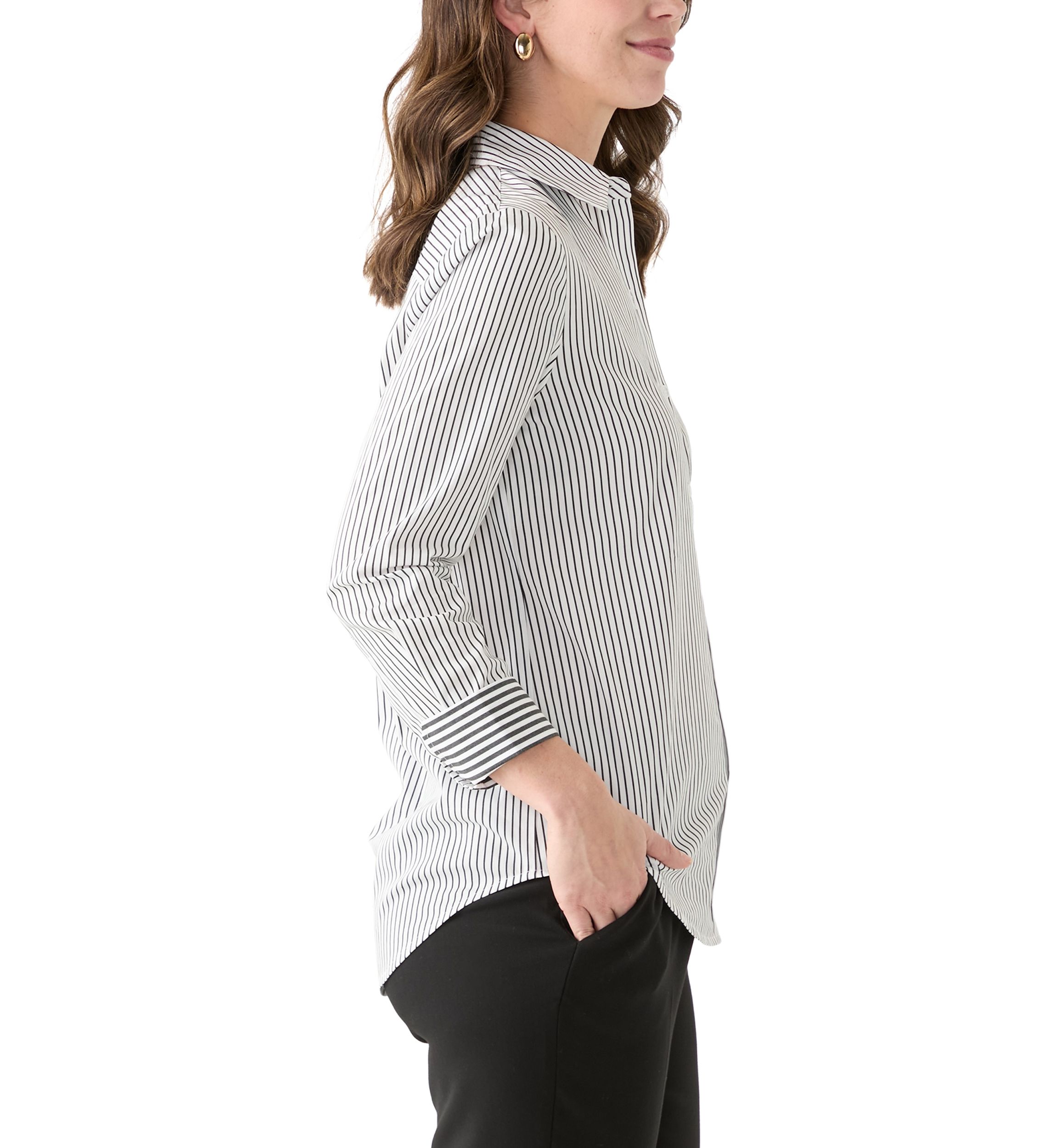 Womens Long Sleeve Stripe Button Down Shirt