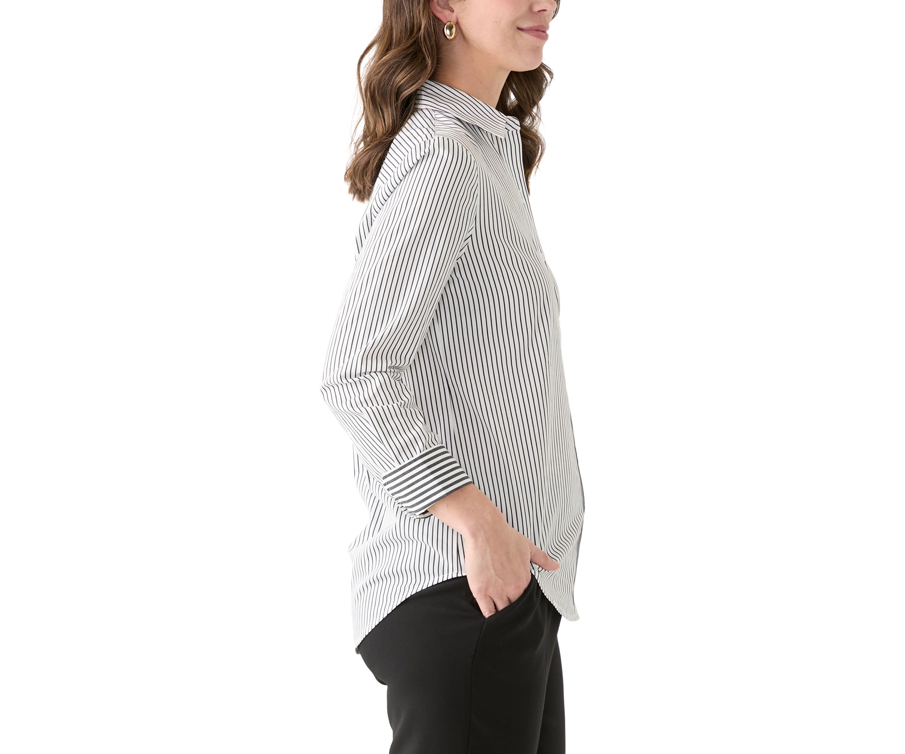 Womens Long Sleeve Stripe Button Down Shirt