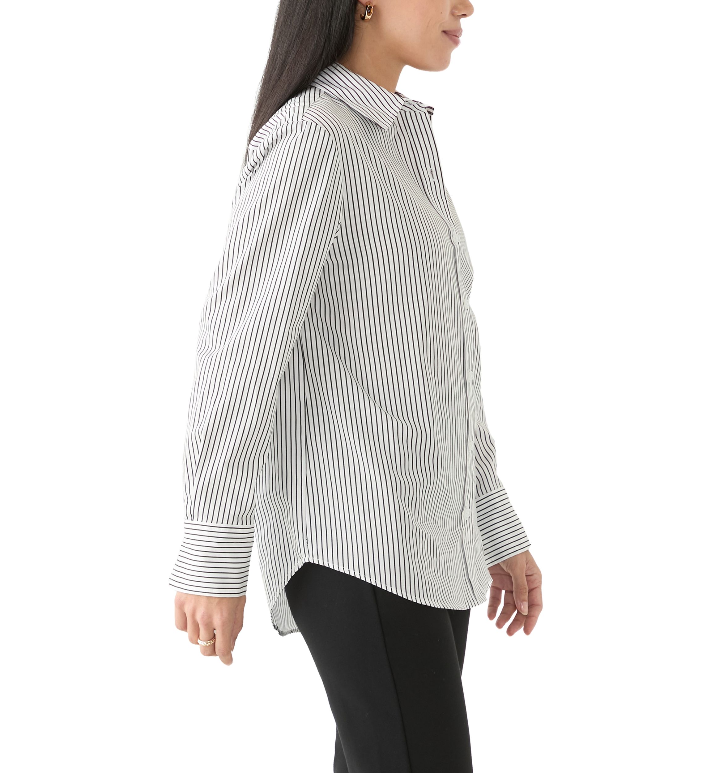 Petite Long Sleeve Collared Button Front Shirt