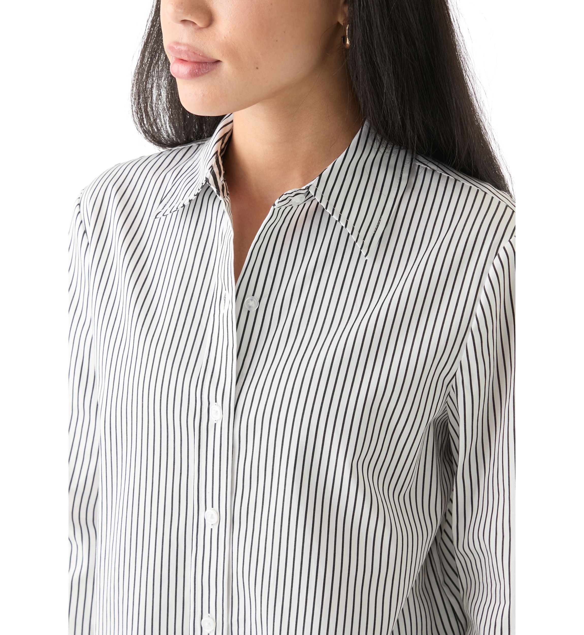 Petite Long Sleeve Collared Button Front Shirt