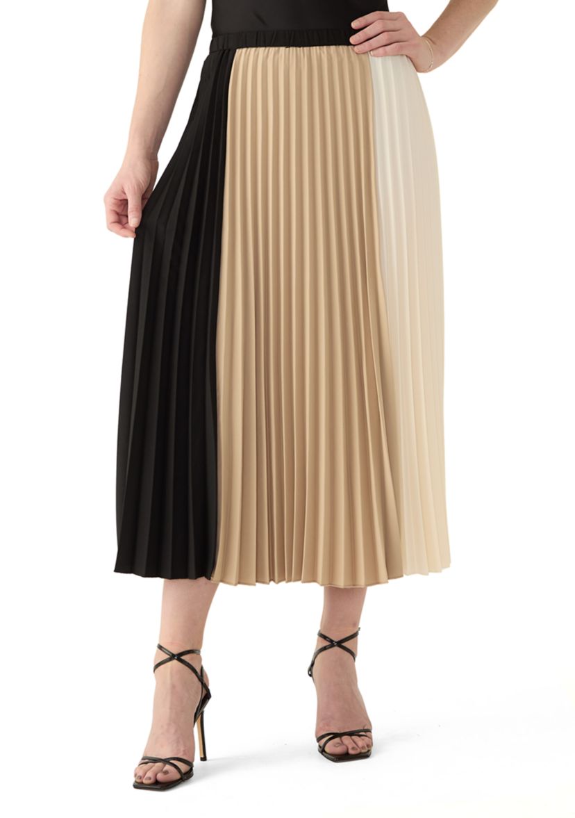 Womens Pleated Color Block Skirt 