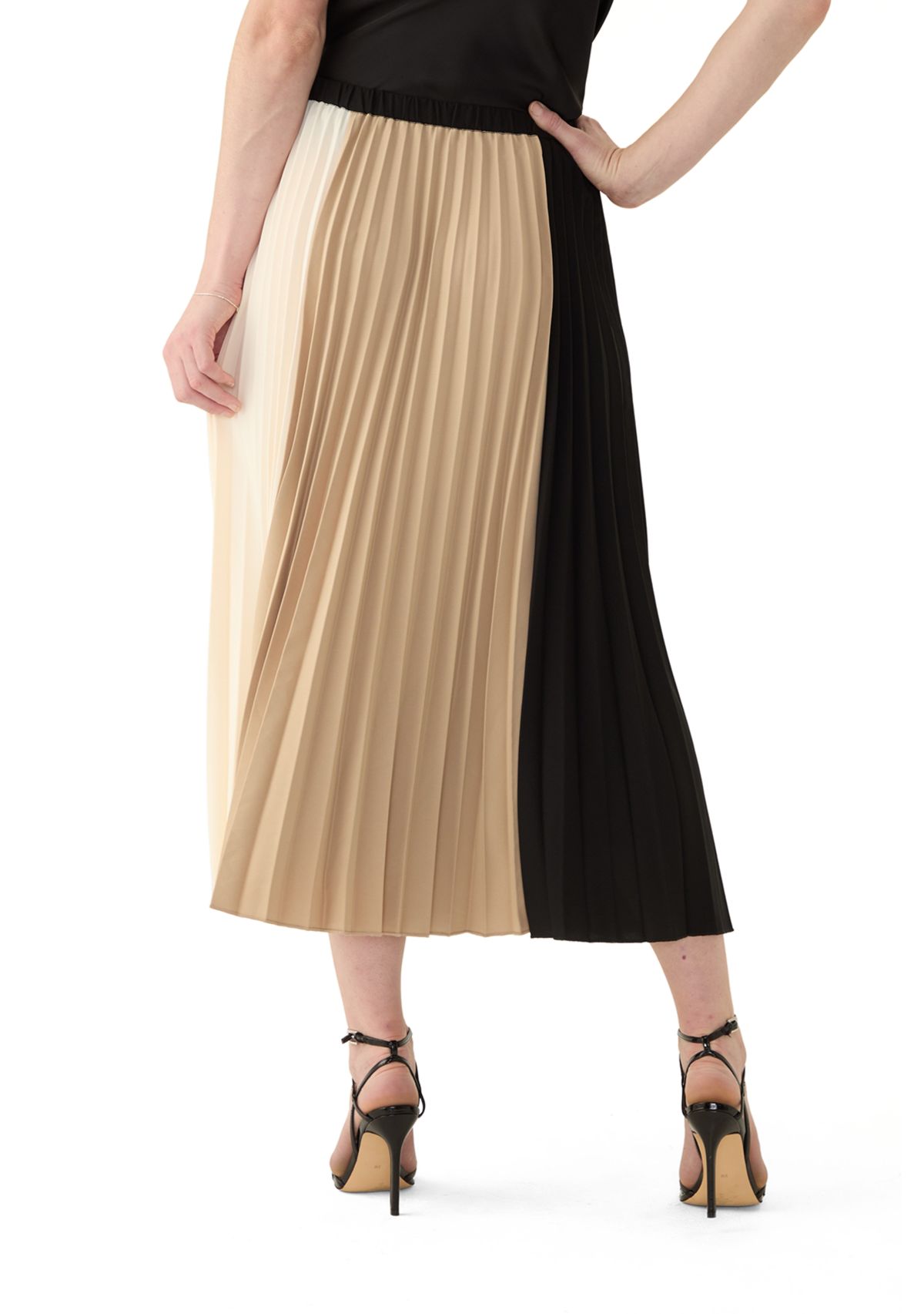 Womens Pleated Color Block Skirt 