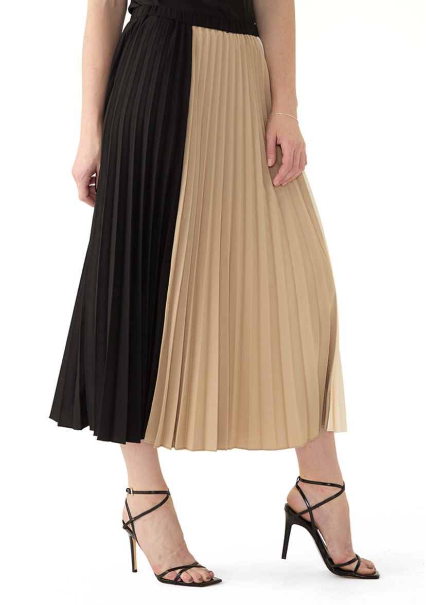 Womens Pleated Color Block Skirt 