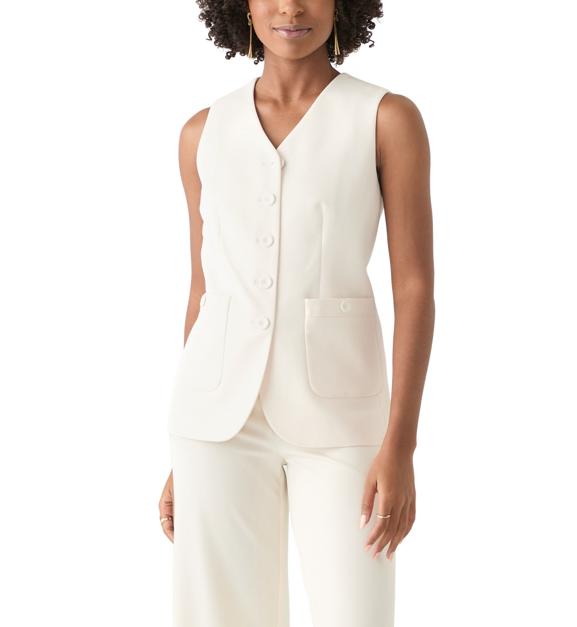 Petite Button Vest with Front Pockets