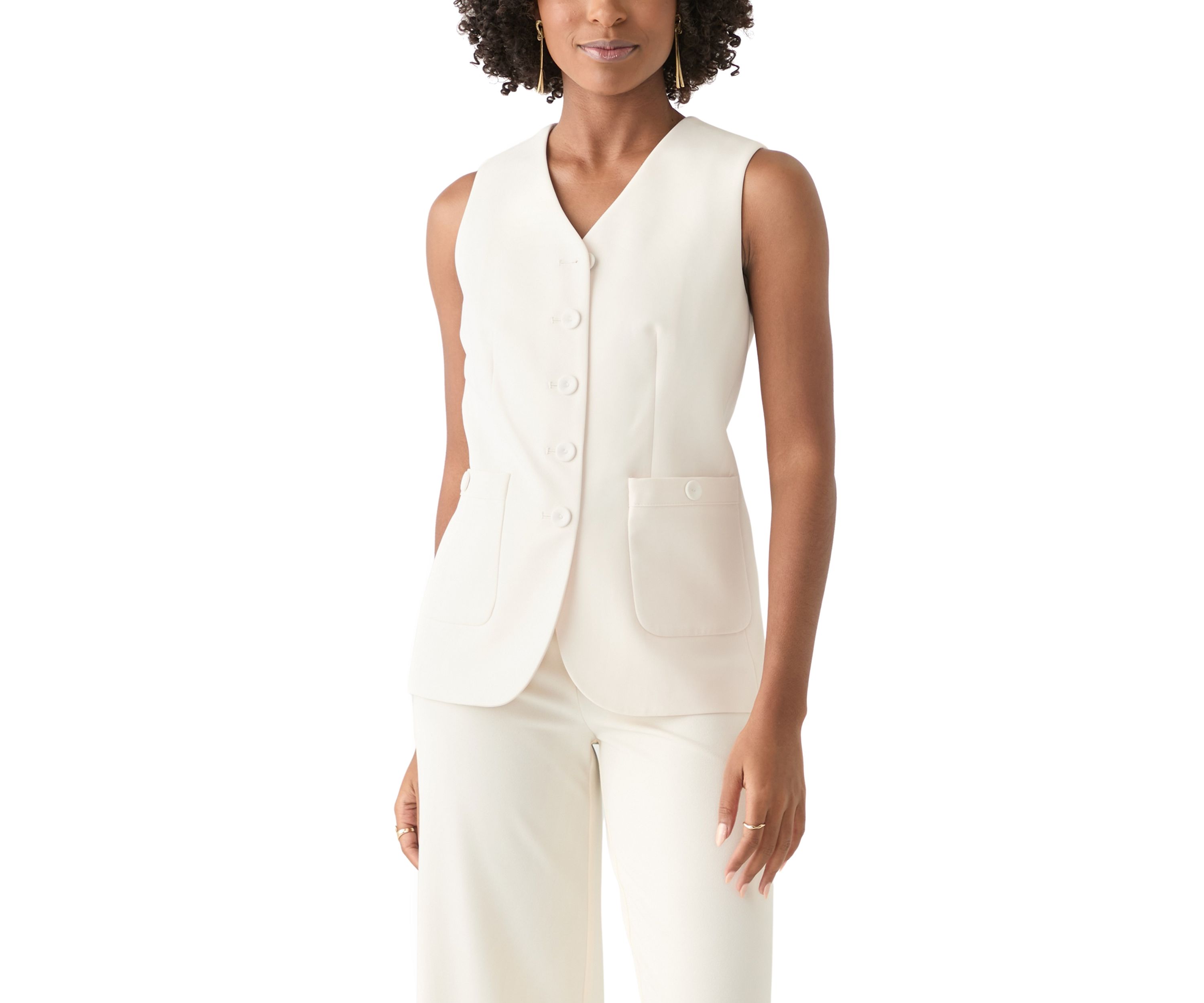 Petite Button Vest with Front Pockets
